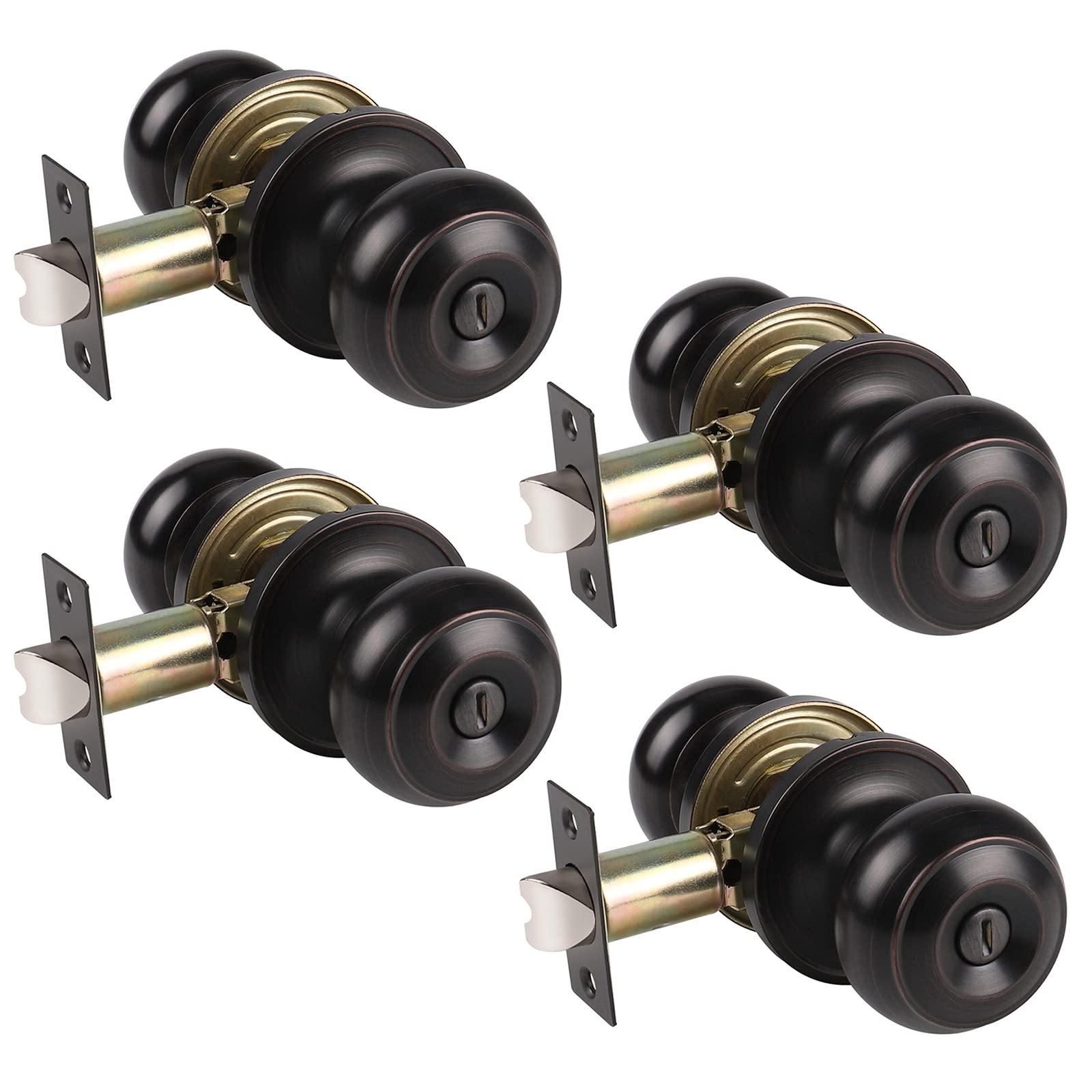Gobrico 4-Pack Oil Rubbed Bronze Privacy Door Knobs with Lock - Keyless Interior Door Handles for Bathroom & Bedroom - Turn Button Inside, No Key Needed - Perfect for Home Privacy & Security