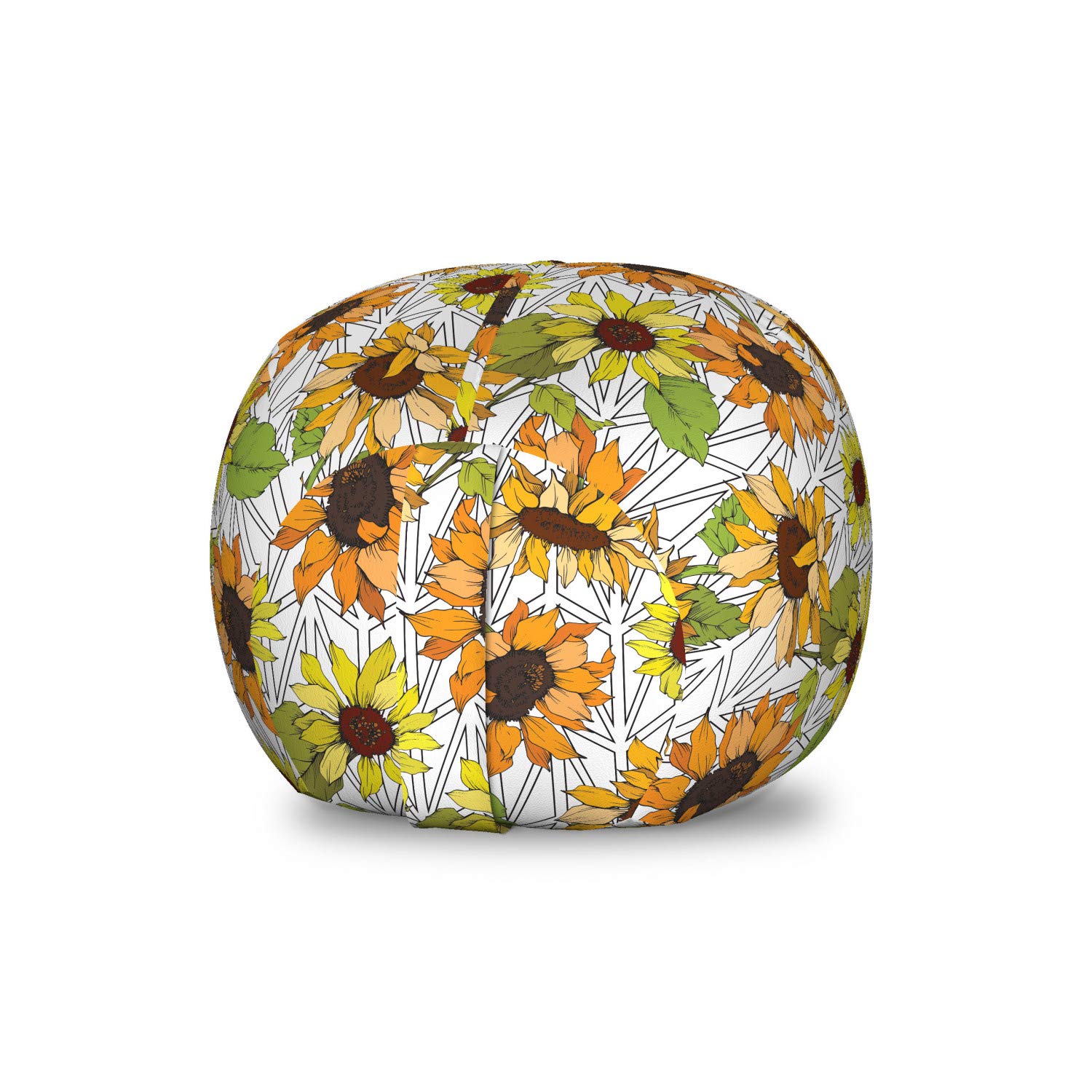 Ambesonne Sunflower Toy Storage Bag Chair - Orange & Yellow Washable Petal Grid Design, Small Size Stuffed Animal Organizer (Marigold & Multicolor) - Perfect for Kids' Room, Playroom & Nursery Organization