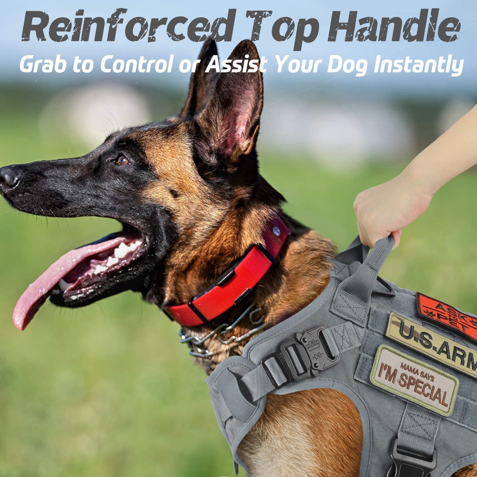 Rabbitgoo Heavy Duty Tactical Dog Harness for Large Breeds - Adjustable No-Pull Service Dog Vest with Handle for Training, Hunting & Walking (Grey, Size L) - Perfect for Outdoor Adventures, Police K9 Work & Daily Walks
