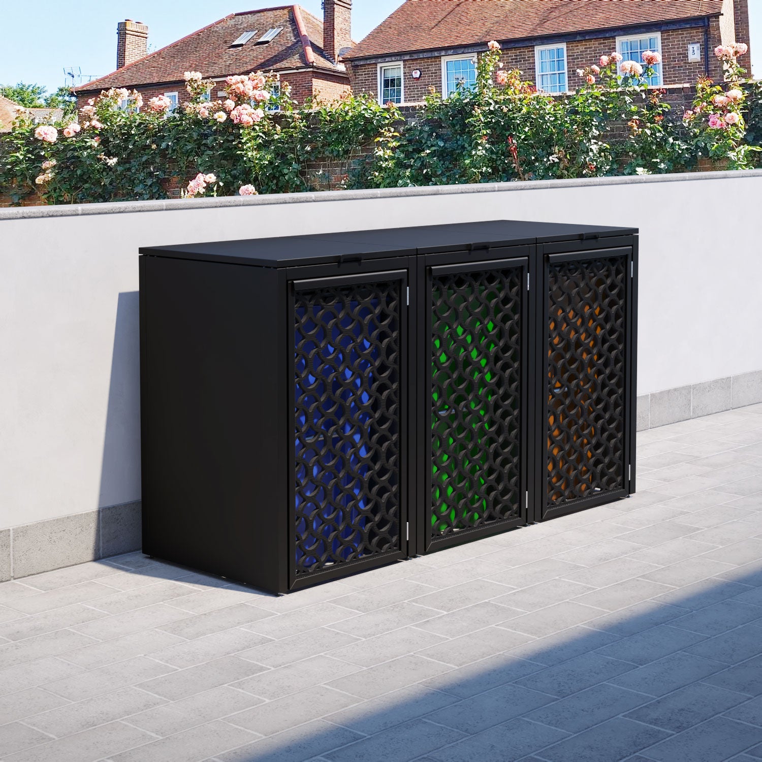 3 Bin Storage Organizer with Vida Door Screen - Black - Perfect for Pantry, Kitchen, Bathroom & Closet Organization