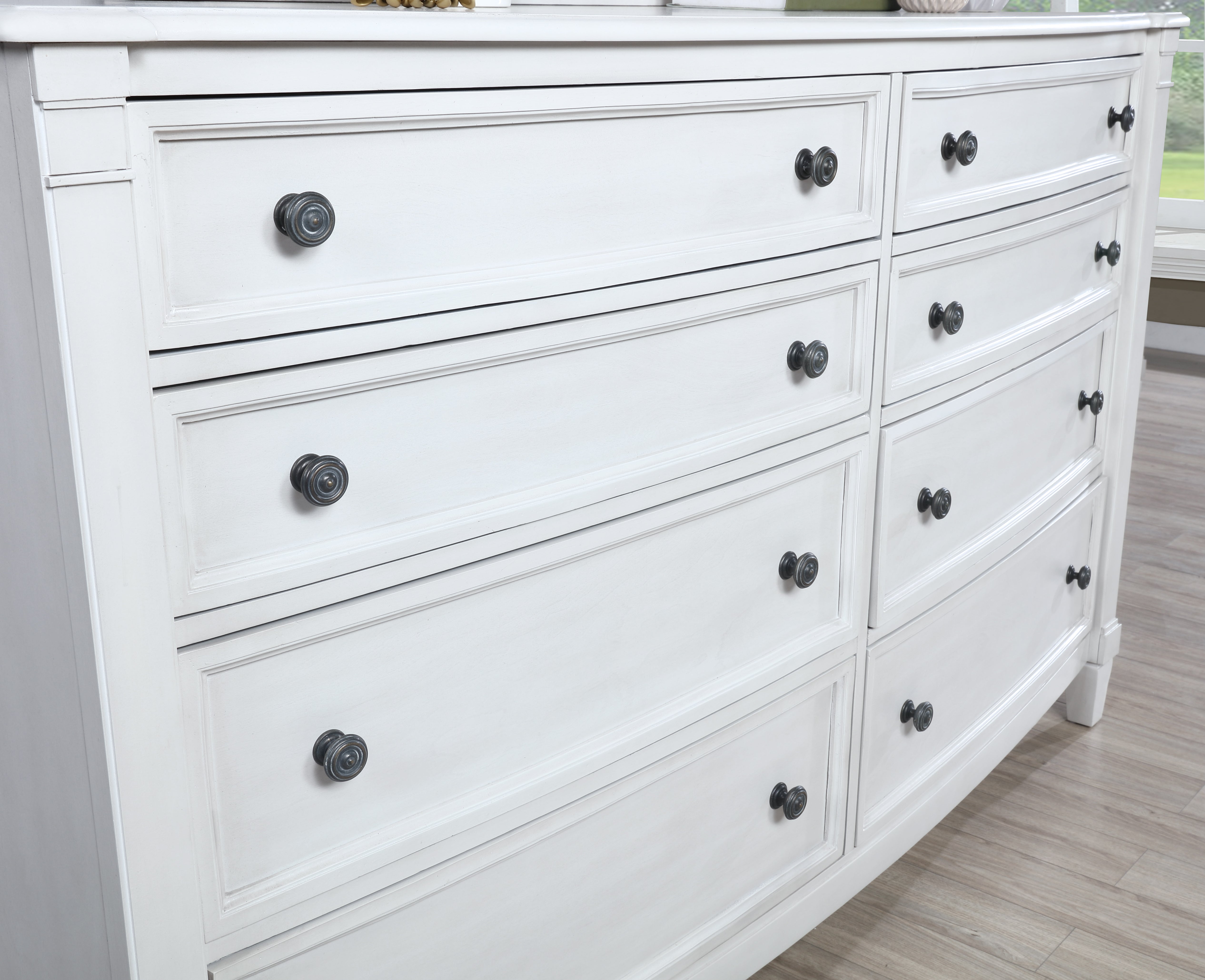 White Saline Wood Planked 8-Drawer Dresser - Rustic Farmhouse Bedroom Furniture for Storage & Organization