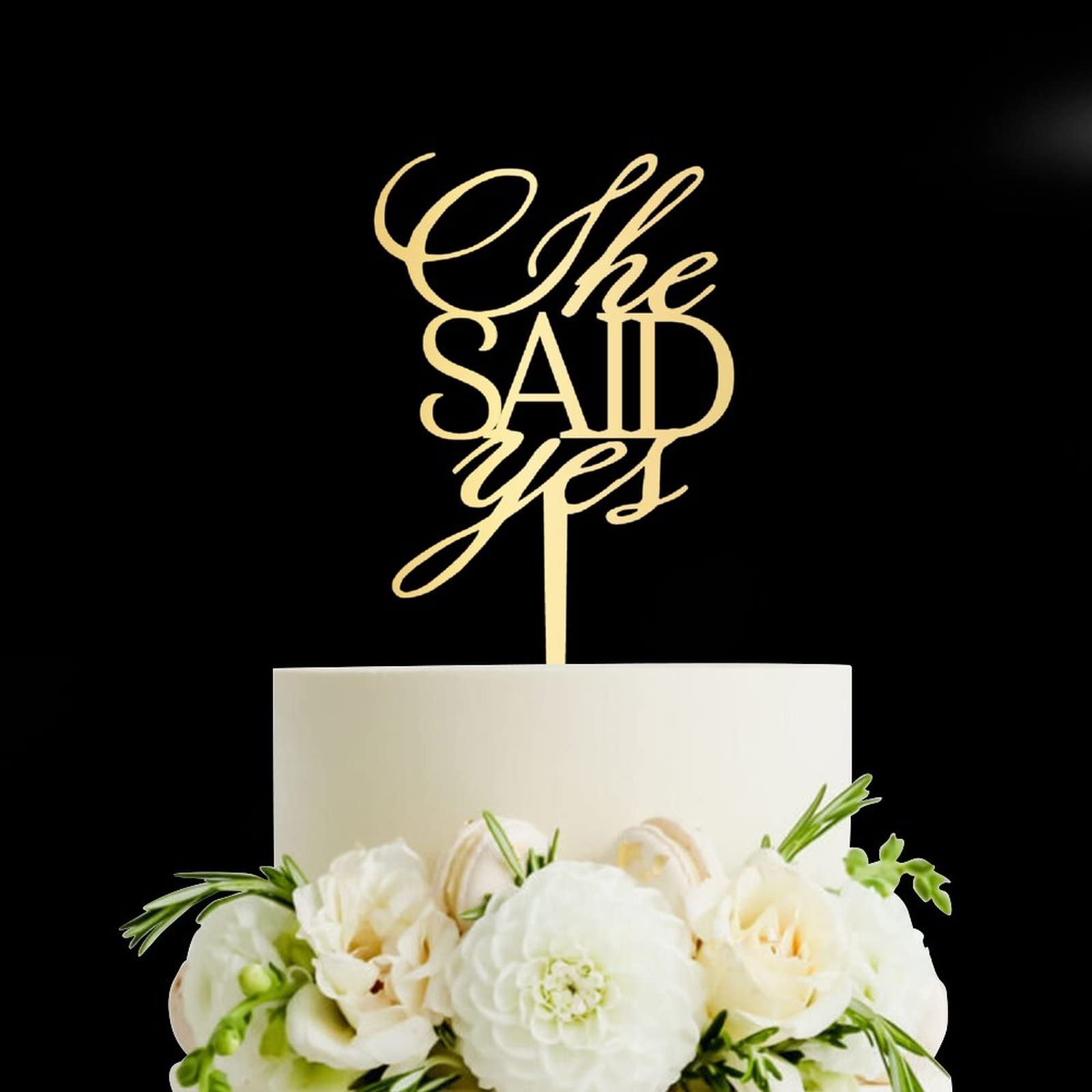 Elegant Custom Wedding Cake Topper - She Said Yes Mirror Gold Acrylic Mr & Mrs Personalized Cake Topper for Wedding, Anniversary & Party Decoration