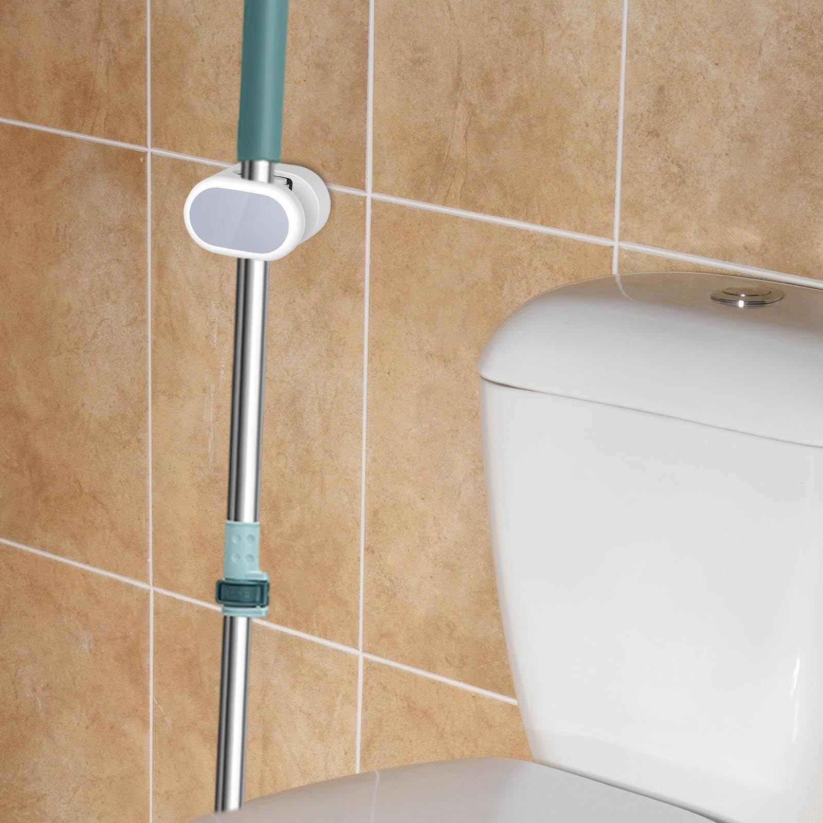 Wall Mount Mop Hanger - Heavy Duty Adhesive Broom Holder & Utility Hook Rack | Waterproof Kitchen Storage Organizer for Mops, Gardening Tools, Bathroom Cleaning Supplies | Perfect for Small Spaces, Closets & Garage Organization