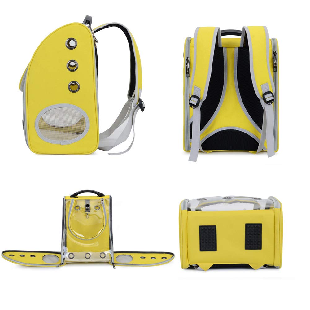 **Clear Pet Carrier Backpack for Cats & Small Dogs - Bubble Travel Backpack, Waterproof Space Capsule Carrier for Hiking, Walking, Outdoor Adventures & Airplane Travel - Yellow**