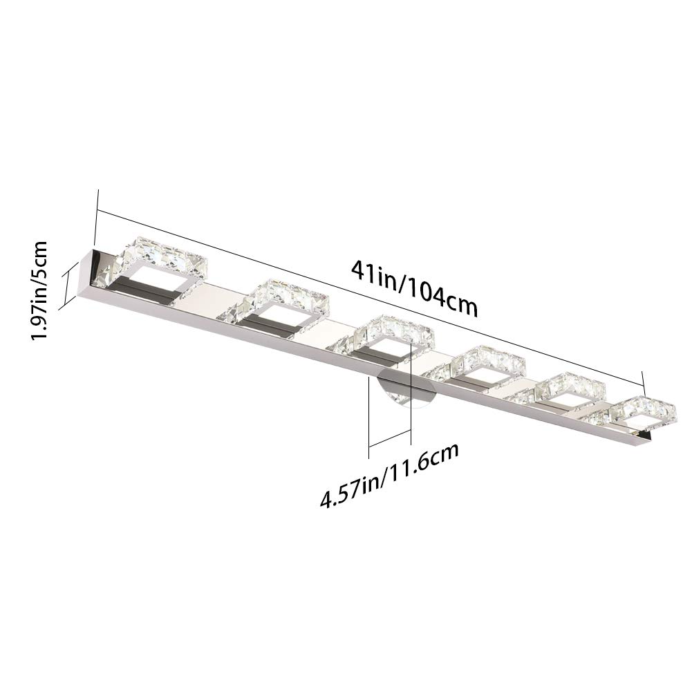 Aipsun 41 Inch Modern Crystal Vanity Lights - 6 LED Light Fixture for Bathroom Mirror, Dimmable Wall Sconce with Clear Glass Shades - Perfect for Makeup Vanity, Dressing Room & Spa Lighting