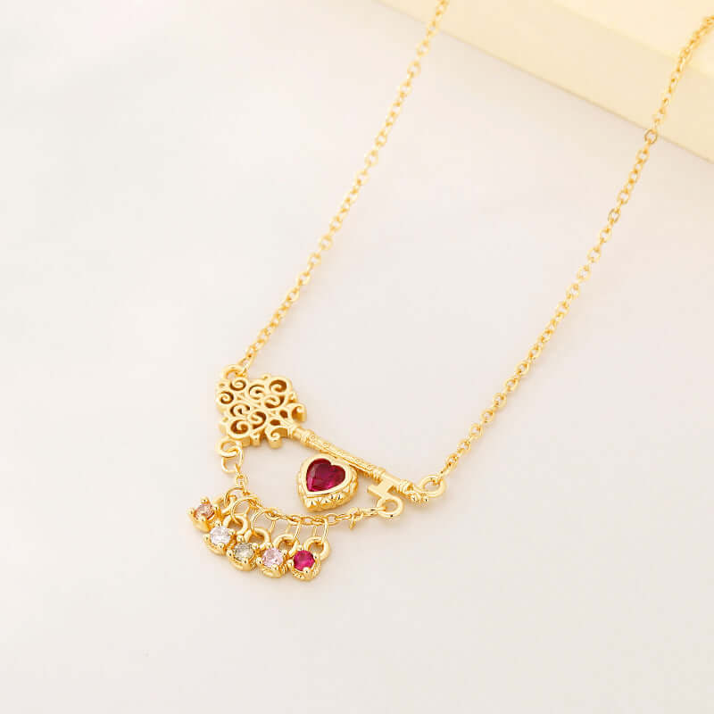 Edwardian Key to Your Heart Necklace with Charm Pendant | XL1319 | Vintage Inspired Jewelry for Women, Romantic Gift for Anniversary, Valentine's Day