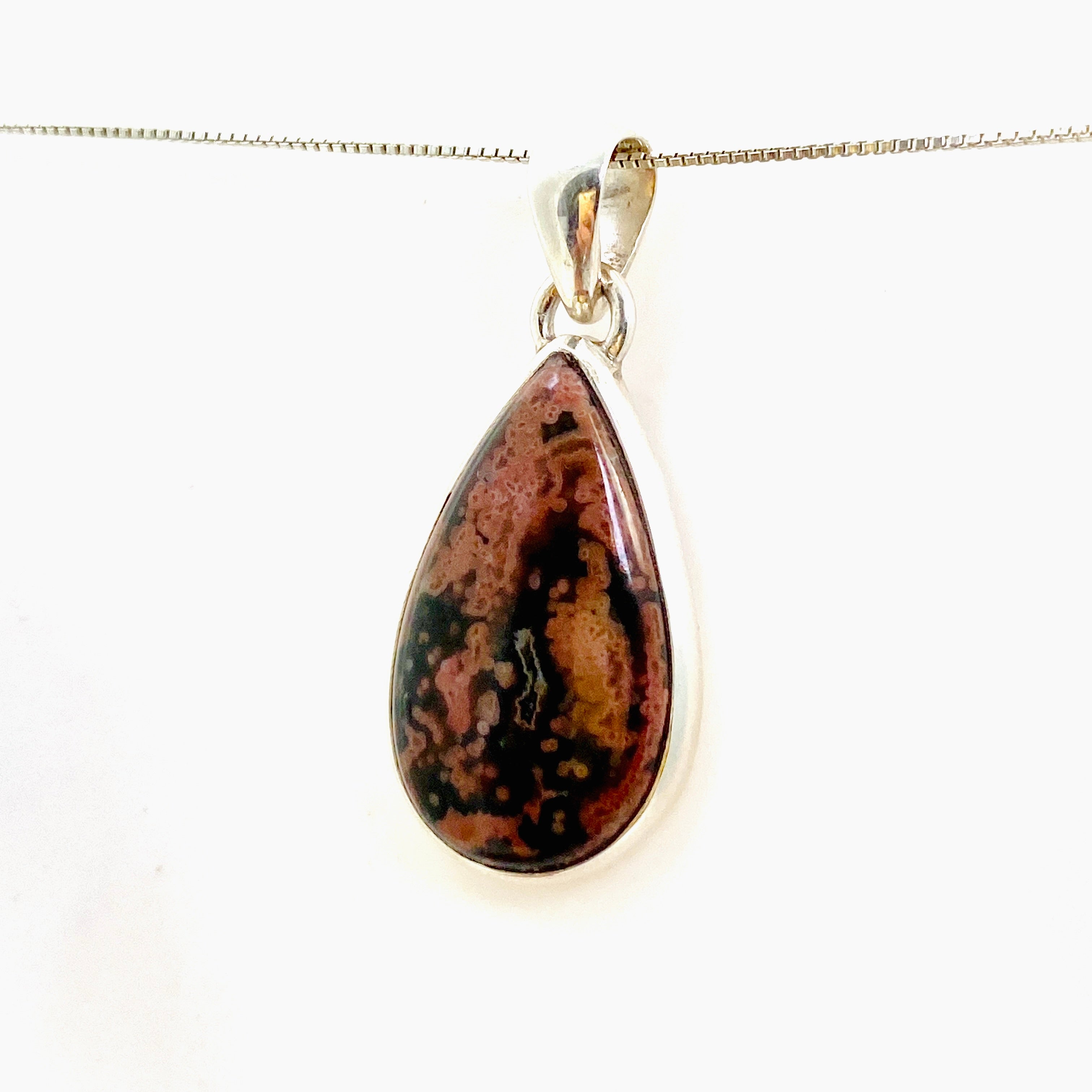 Natural Ocean Jasper Teardrop Cabochon Pendant Necklace - Handmade Gemstone Jewelry PPGJ1003 for Women's Boho Style & Spiritual Healing