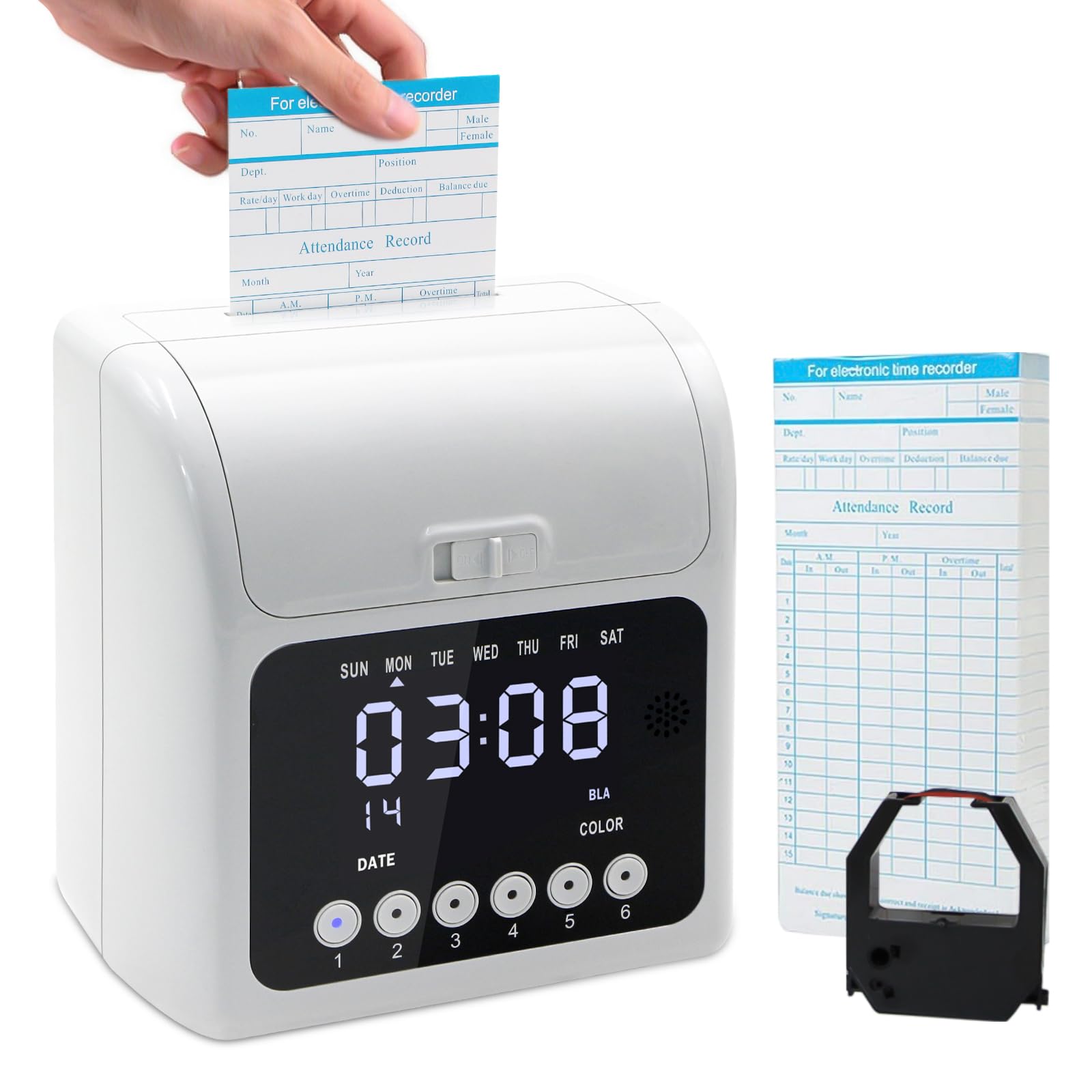 Secure Time Clock with Passcode - Auto-Align Punch Machine for Small Businesses | Includes 50 Time Cards & Ink Ribbon Cartridge | Ideal for Employee Attendance Tracking & Payroll Management