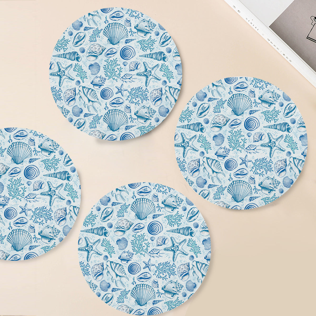 Blue Seashells Table Placemat - Waterproof & Non-Slip Dining Decor for Beach Themed Parties, Outdoor Picnics, and Coastal Home Decor