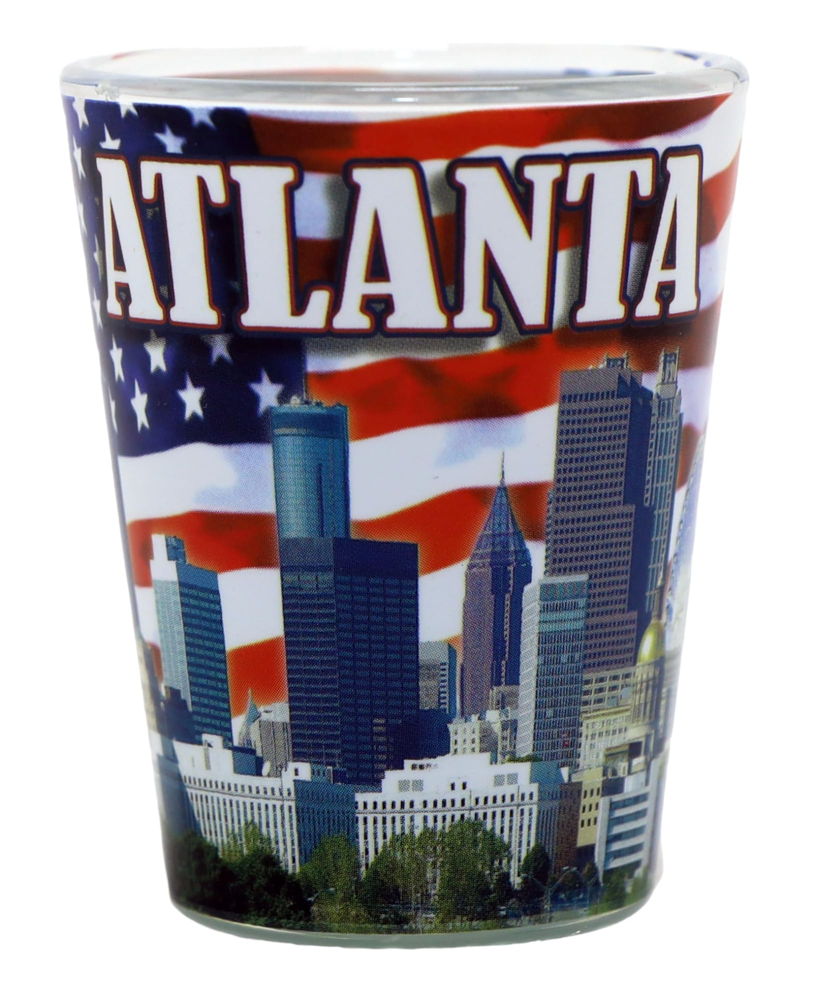 Atlanta Georgia USA Flag and Skyline Collage Shot Glass - Patriotic Souvenir & Collectible for Parties, Gifts, and Home Decor