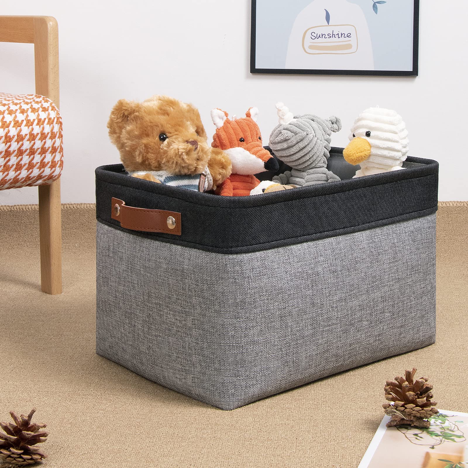 DULLEMELO Canvas Storage Bins with Handles - 4-Pack Fabric Organizer Baskets for Shelves, Bedroom, Office & Nursery - 15