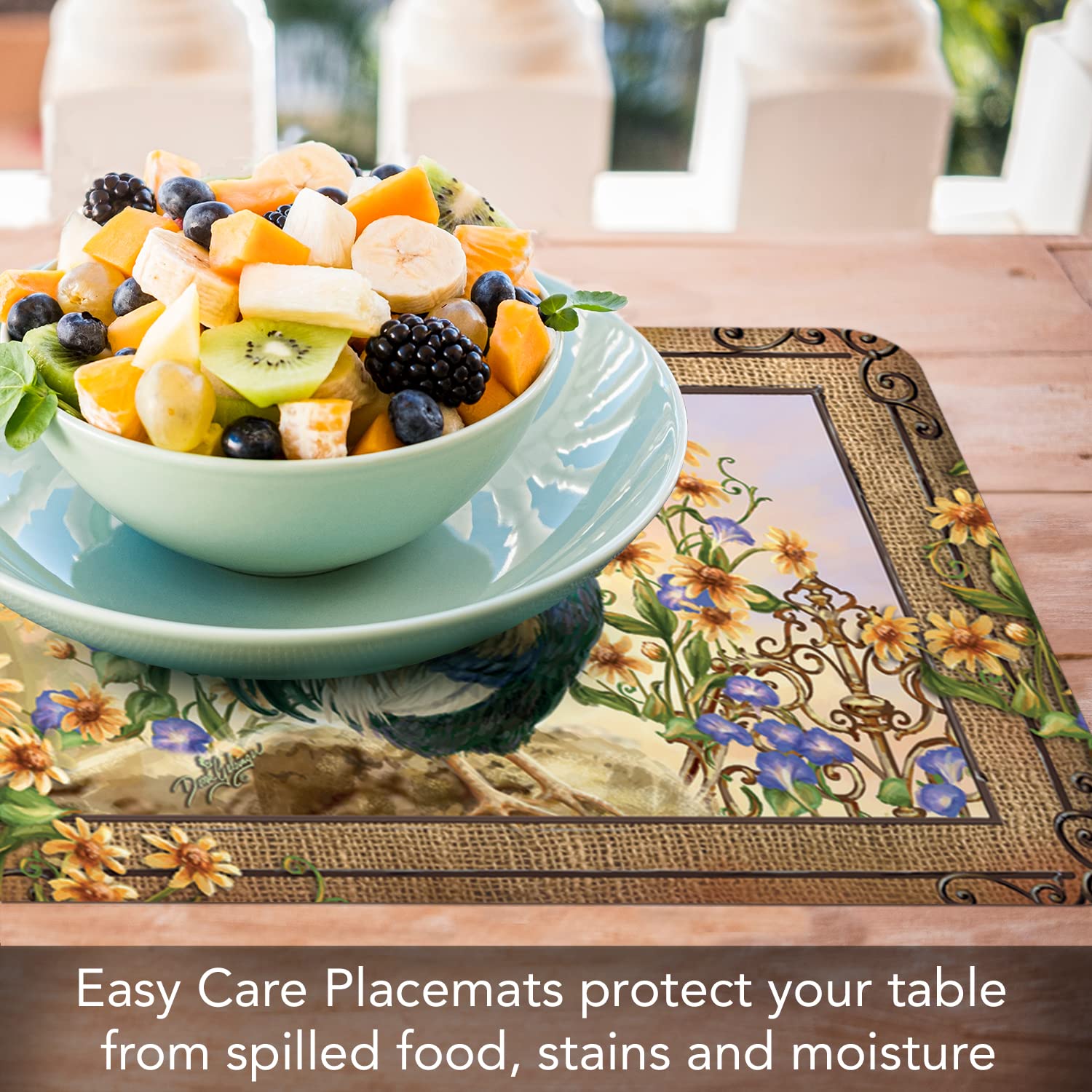 Counterart Country Charm Rooster 4-Pack Reversible Plastic Placemats | BPA-Free, PVC-Free, Easy-Clean | Made in USA | Perfect for Farmhouse Kitchens, Dining Tables & Outdoor Entertaining