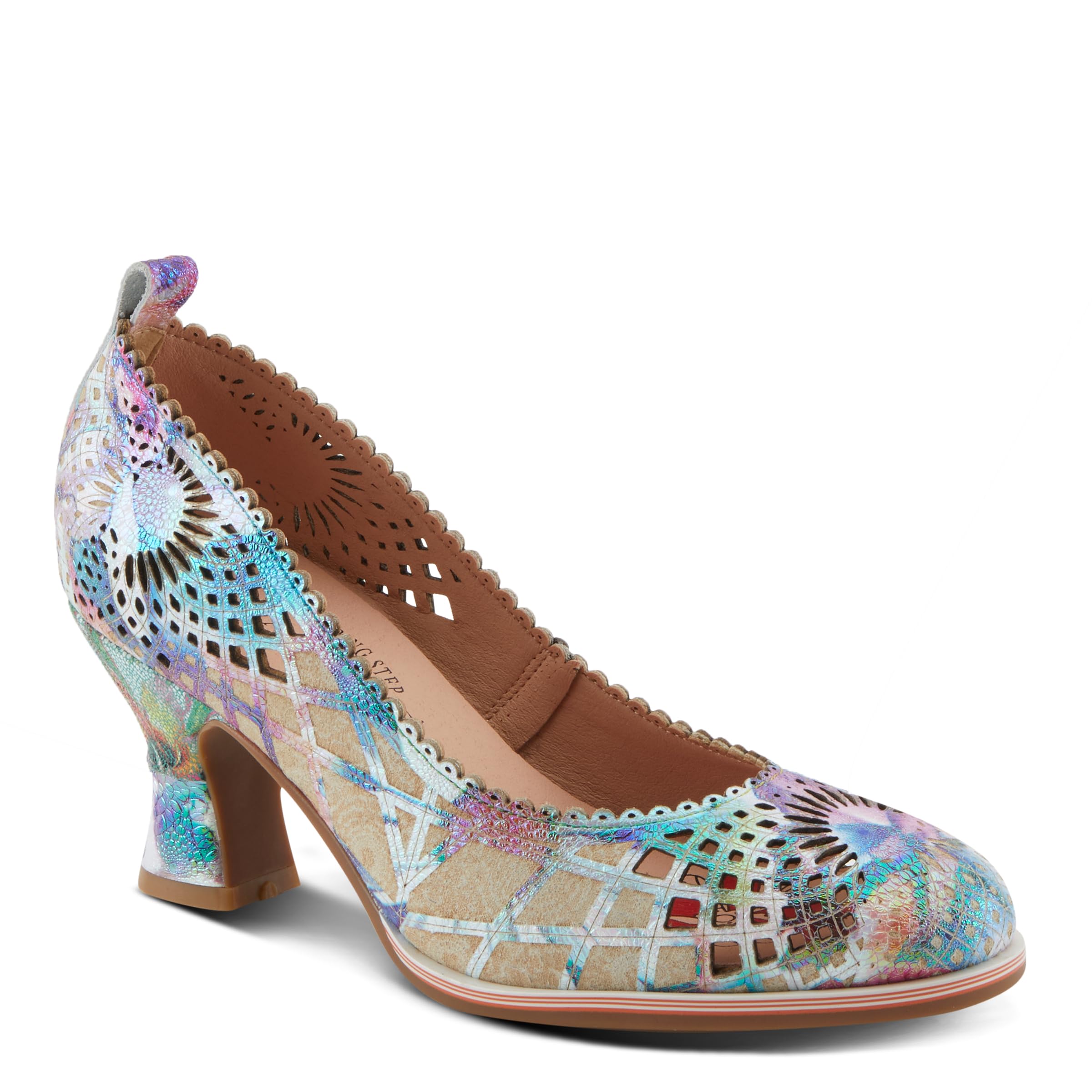 Spring Step L'Artiste Women's ADORAVEL Scalloped Pump - Metallic Leather Dress Shoes with Laser Cutouts & Leather-Wrapped Salsa Heel | Perfect for Office, Parties & Special Occasions