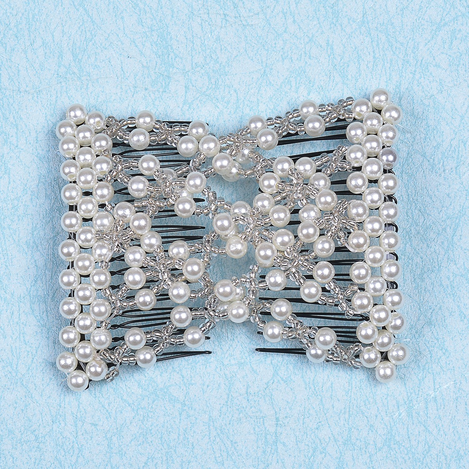 Ruihfas Delicate Women's Pearl Hair Clips - Stretch Beaded Double Hair Combs for Girls & Women (White) | Perfect for Weddings, Parties & Everyday Elegant Hairstyles