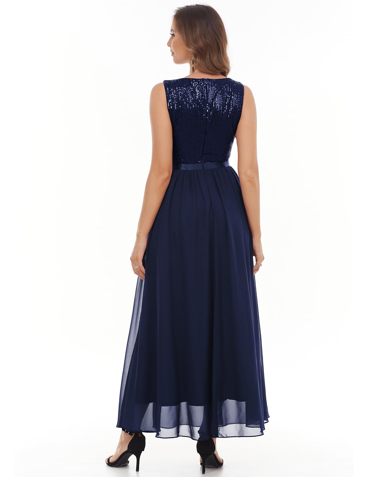 Elegant Glitter Sequins Evening Gown - Formal Wedding Guest Dress for Mother of The Bride | Flowy A-Line Prom Dress for Special Occasions & Black Tie Events