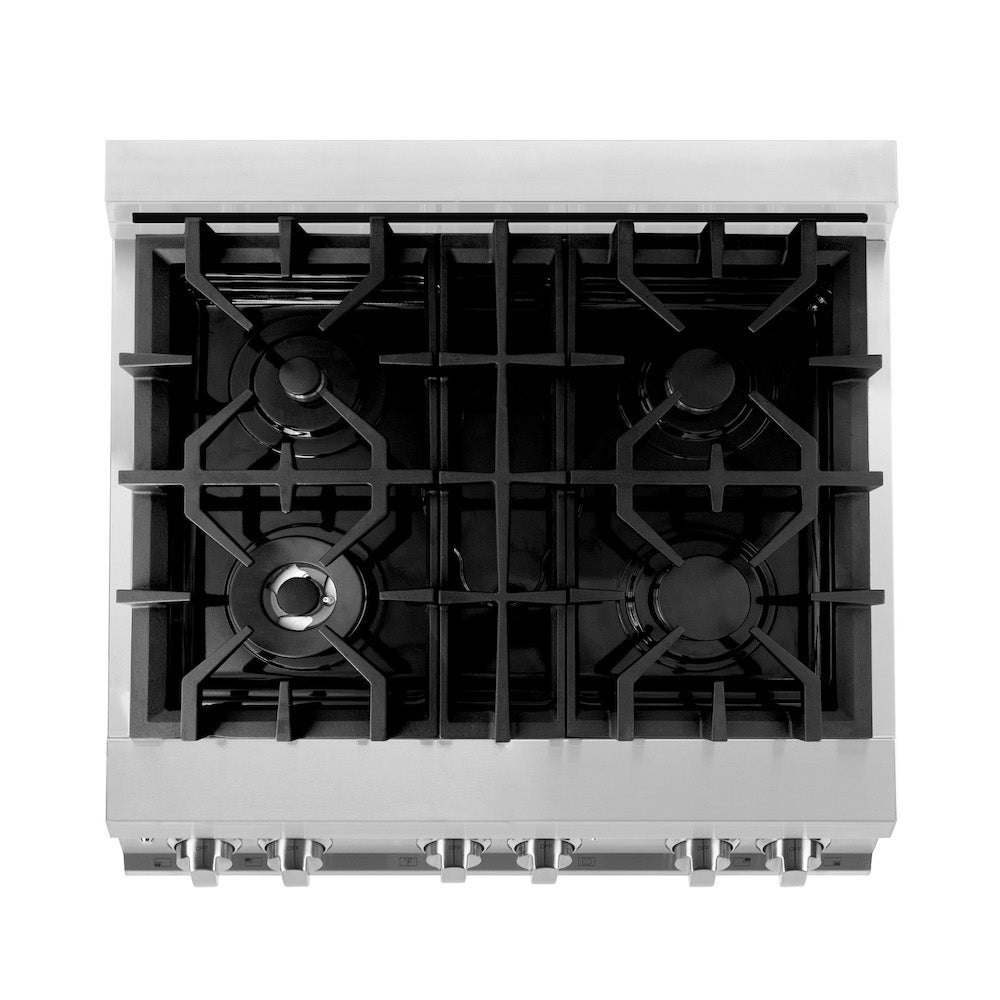 ZLINE 30 Inch 4.0 cu ft Stainless Steel Dual Fuel Range with 4 Burner Gas Cooktop & Electric Convection Oven - Matte Black Door (RA BLM 30) | Perfect for Modern Kitchens, Home Chefs & Restaurant-Style Cooking