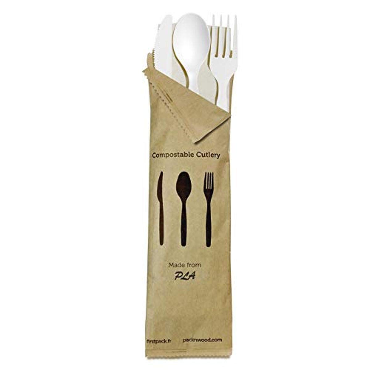 Eco-Friendly Bamboo Cutlery Set - 250 pcs Compostable & Biodegradable Fork, Knife, Spoon with Napkin (6