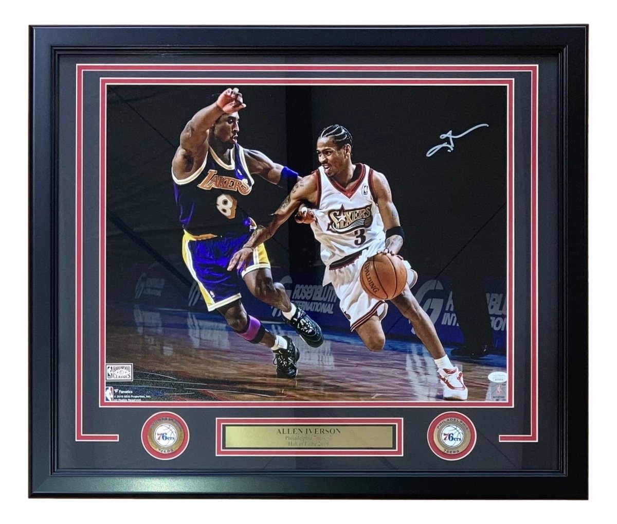 Authentic Allen Iverson Signed Framed 16x20 Photo - Philadelphia 76ers vs Kobe Bryant - JSA Certified Memorabilia - Perfect for NBA Fans & Sports Collectors
