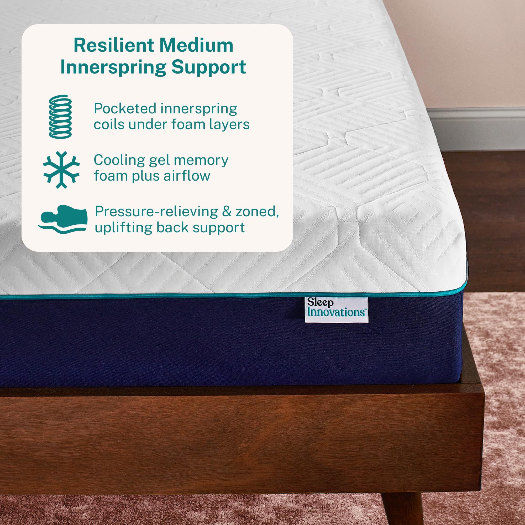 Sleep Innovations Shiloh Hybrid 12 Inch Cooling Gel Memory Foam & Innerspring Mattress - King Size, Medium Support, Bed in a Box for Pressure Relief & Temperature Regulation - Perfect for Hot Sleepers, Back Pain Relief & Guest Bedrooms