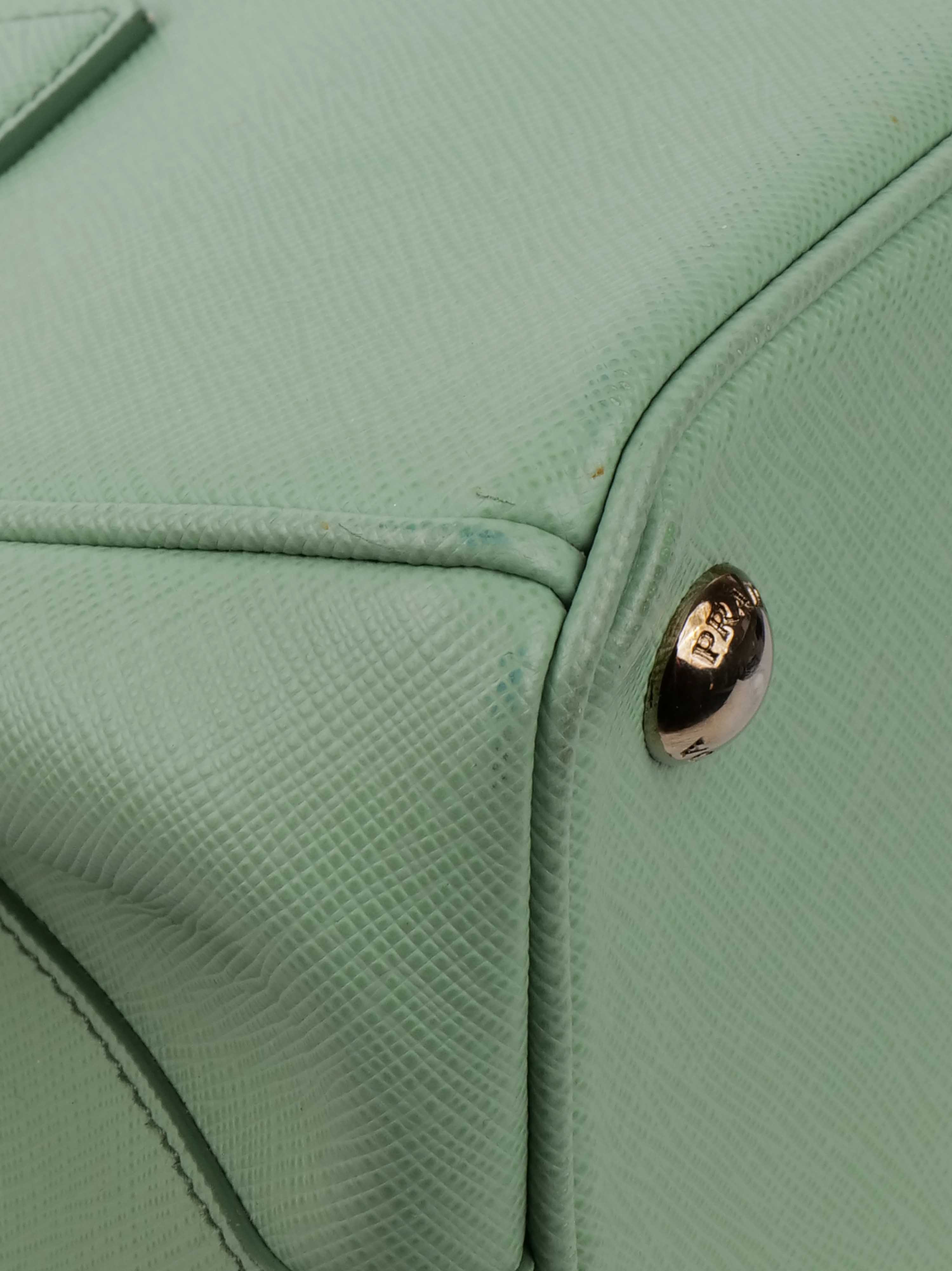 Prada Mint Green Saffiano Leather Double Zipper Small Tote Bag for Women | Luxury Designer Handbag for Work, Travel & Everyday Use