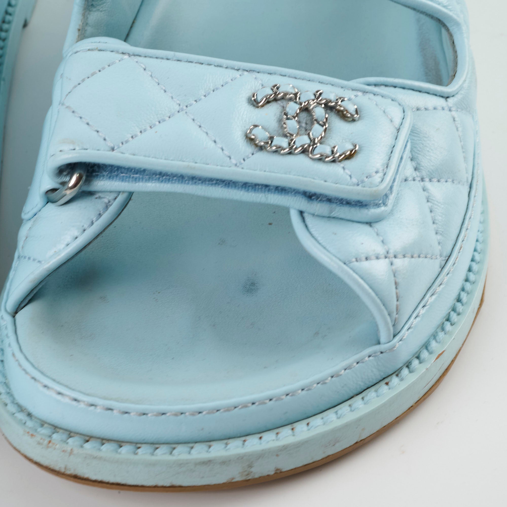 Chanel Blue Leather Sandals Women Size 36 - Comfortable Luxury Designer Shoes for Summer Beach & Casual Outings