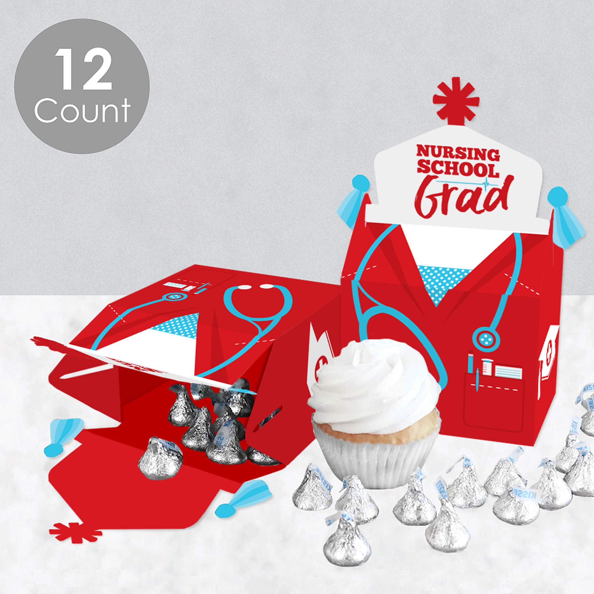 Nurse Graduation Treat Box Party Favors - Set of 12 Medical Nursing Goodie Gable Boxes for Graduation Celebrations & Healthcare Events