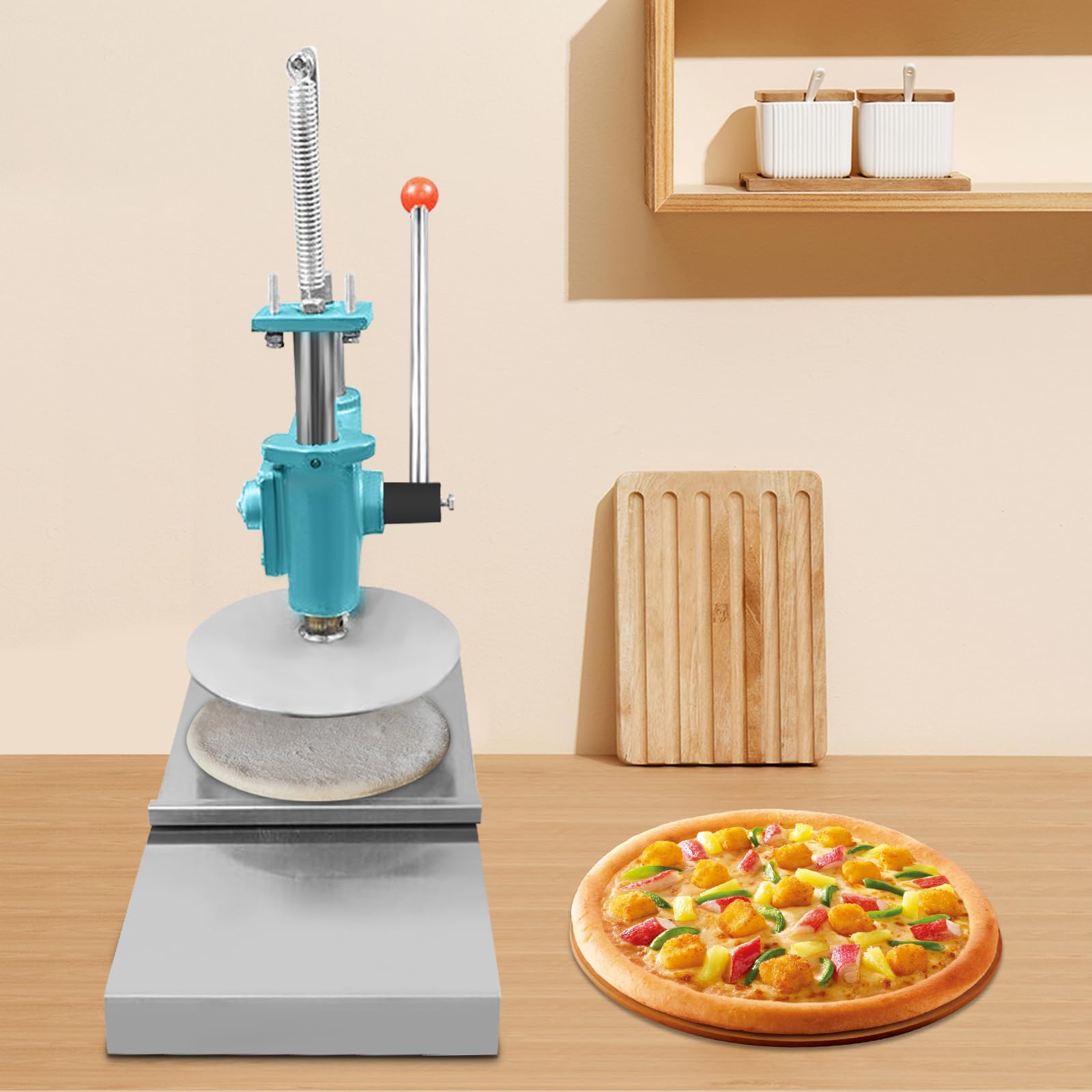 9.5 Inch Stainless Steel Pizza Dough Press Machine - Manual Pastry Press for Hand Pies, Bread Molds & Pie Crusts - 0.2-Inch Thickness - Perfect for Home & Commercial Kitchen Use - Ideal for Bakeries, Restaurants and Pizza Shops