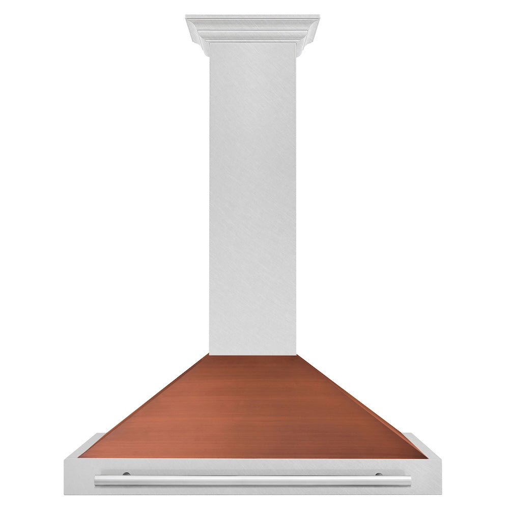 ZLINE 36 Inch Convertible Wall Mount Range Hood - Satin Stainless Steel with Copper Shell & Stainless Steel Handle (KB4SNX C 36) | Powerful Kitchen Ventilation for Cooking, Grilling & Baking