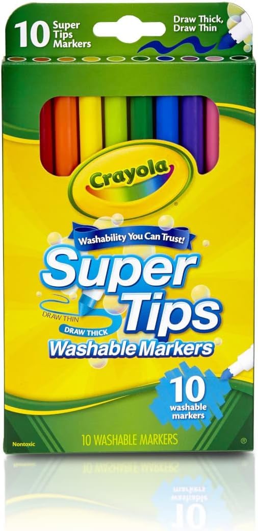 Washable Super Tip Markers Set - 10 Vibrant Colors for Kids & Adults - Perfect for Drawing, Coloring, Art Projects & School Supplies