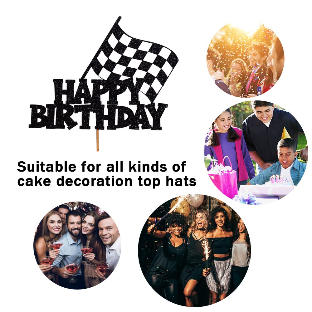 Race Car Cake Topper - Checkered Flag Themed Birthday Cake Decorations for Kids Boys & Girls - Perfect for Racing Themed Birthday Parties, Baby Showers & Special Celebrations