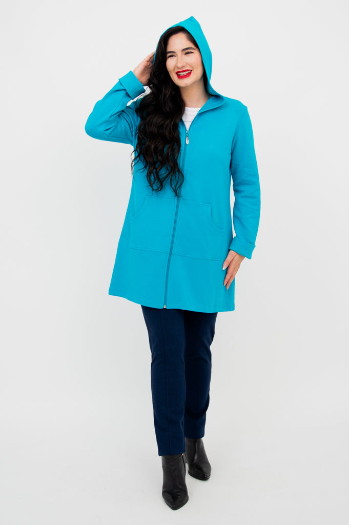 Turquoise Cotton Cortes Jacket for Women - Lightweight & Comfortable Outerwear for Spring & Fall | Casual Wear, Outdoor Activities, Travel