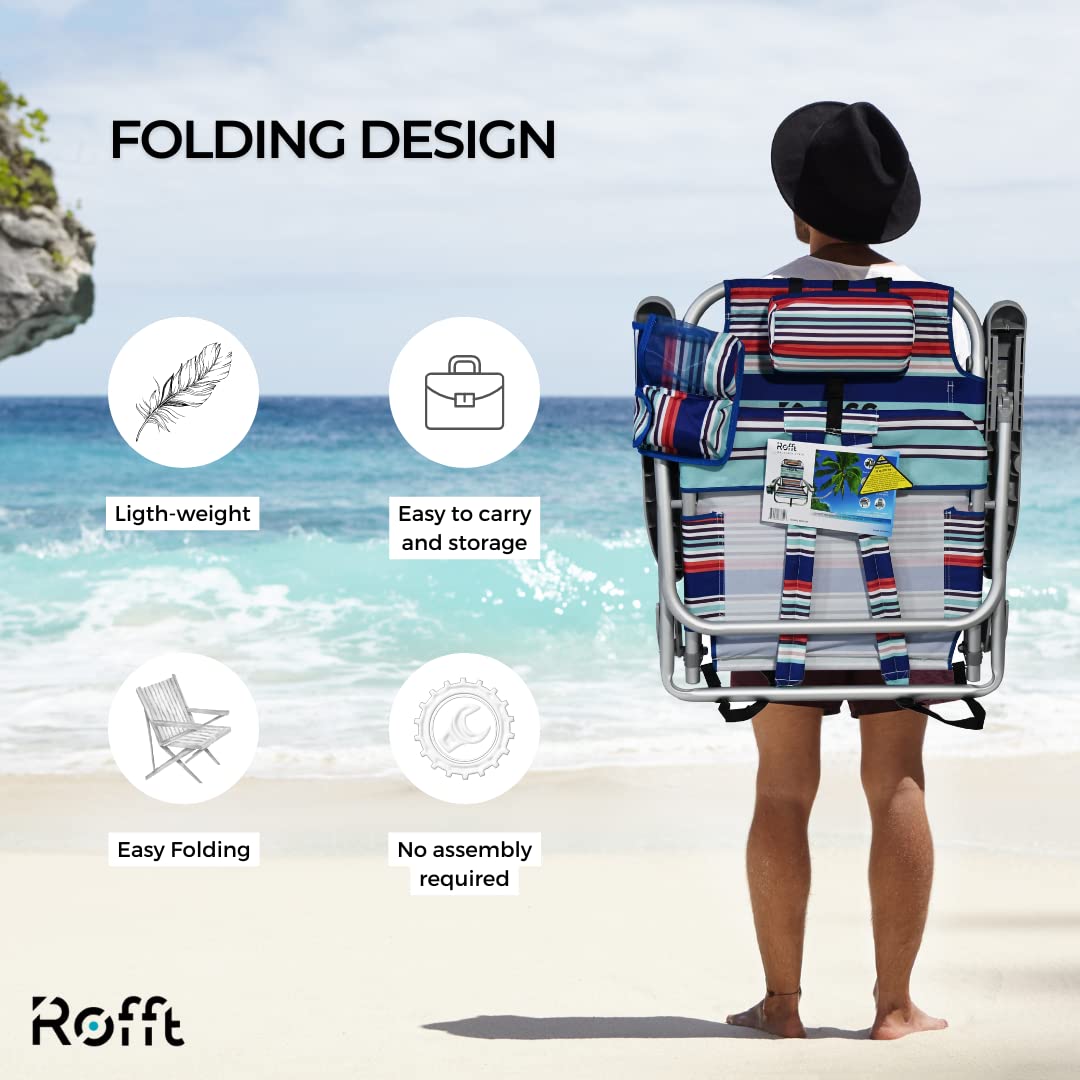 6-Position Reclining Beach Chair with Backpack Straps - Heavy Duty Folding Beach Chairs for Adults, Lightweight & Lay Flat Design - Perfect for Beach, Camping, Poolside & Outdoor Relaxation