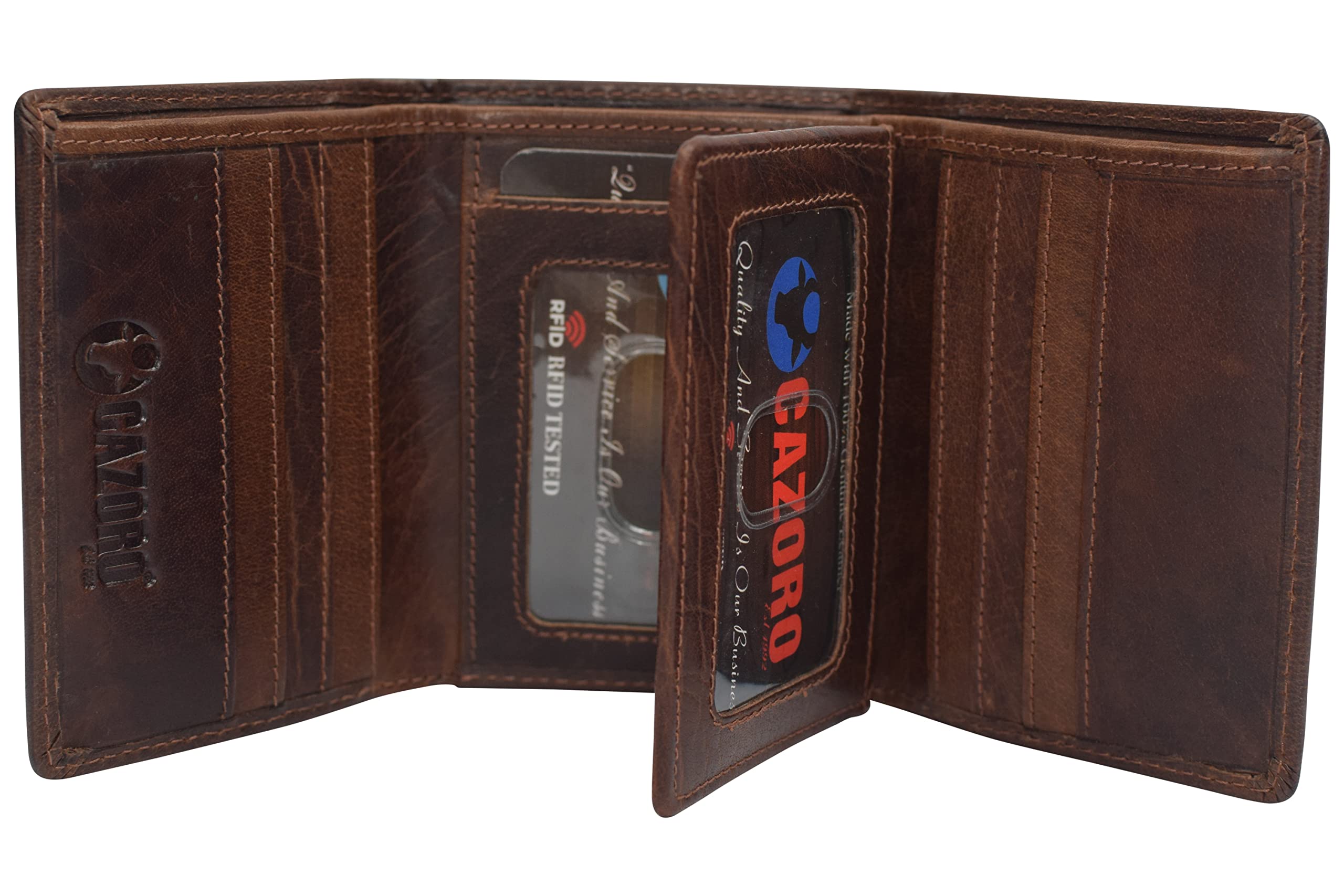 Vintage Buffalo Leather RFID Trifold Wallet for Men - Double ID Windows, Burgundy | Slim Bifold Wallet with RFID Blocking for Travel & Everyday Use
