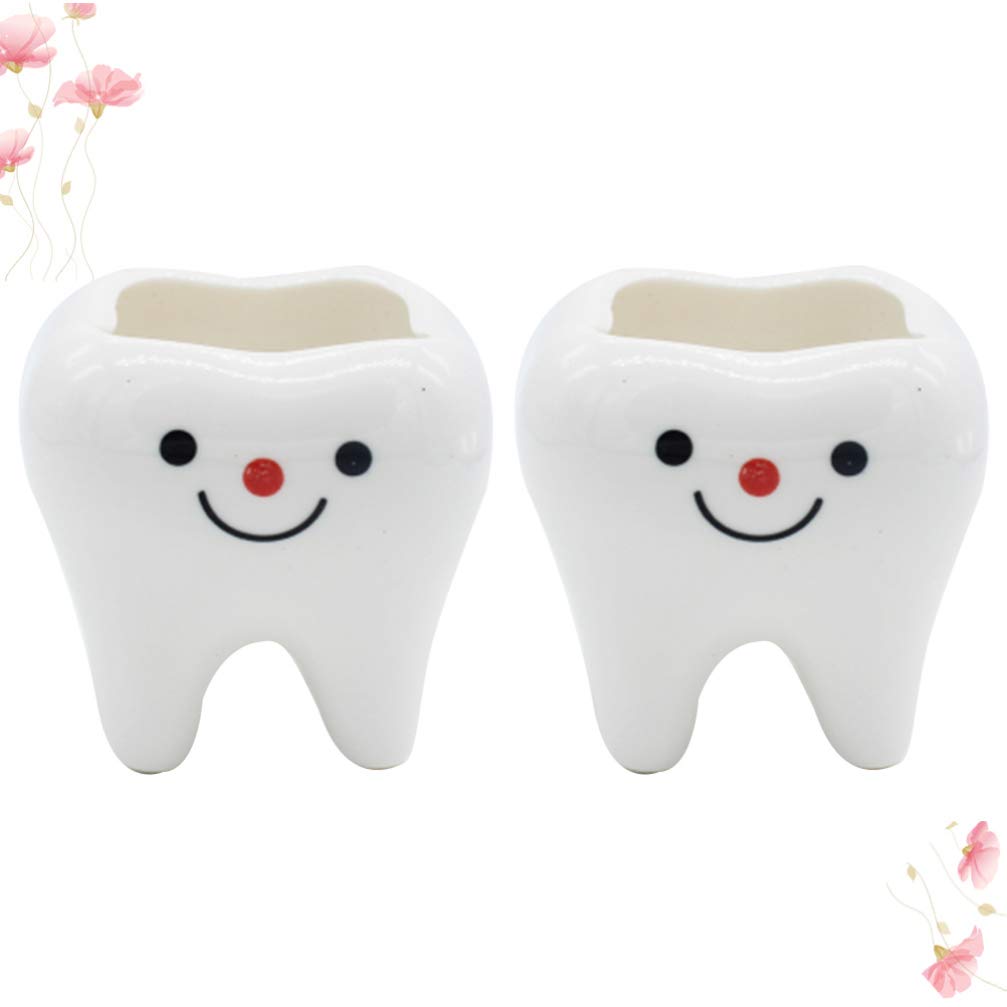 Garneck Ceramic Tooth Planter Pots - Set of 2, Creative Tooth-Shaped Flower Pots for Succulents, Cacti & Small Plants - Unique Home & Office Decor for Desks, Windowsills & Gifts