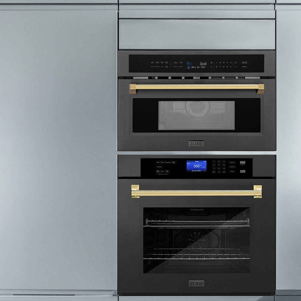 ZLINE Autograph Edition 30-Inch Built-In Convection Microwave Oven - 1.6 cu ft Capacity, Black Stainless Steel with Polished Gold Accents (MWOZ 30 BS G) - Perfect for Modern Kitchens & Gourmet Cooking