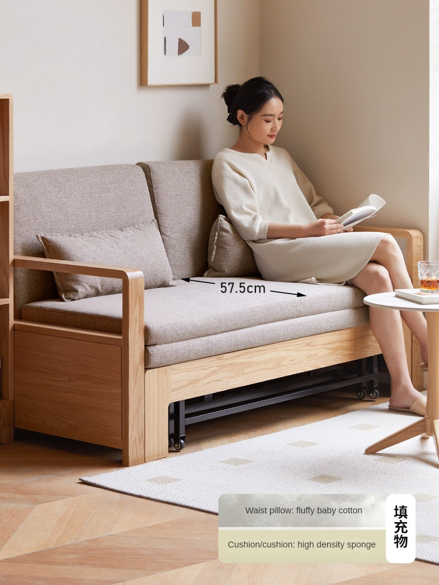 Solid Oak Wood Sofa Bed - Modern Multifunctional Convertible Sleeper for Small Spaces | Living Room, Guest Room & Studio Apartment Furniture