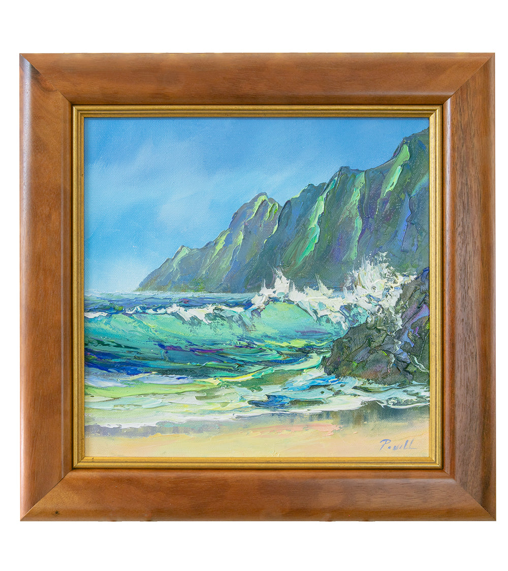 Original Windward Morning 3/25 Painting by Michael Powell - 12x12 Koa Wood Framed Artwork for Living Room, Bedroom & Office Decor