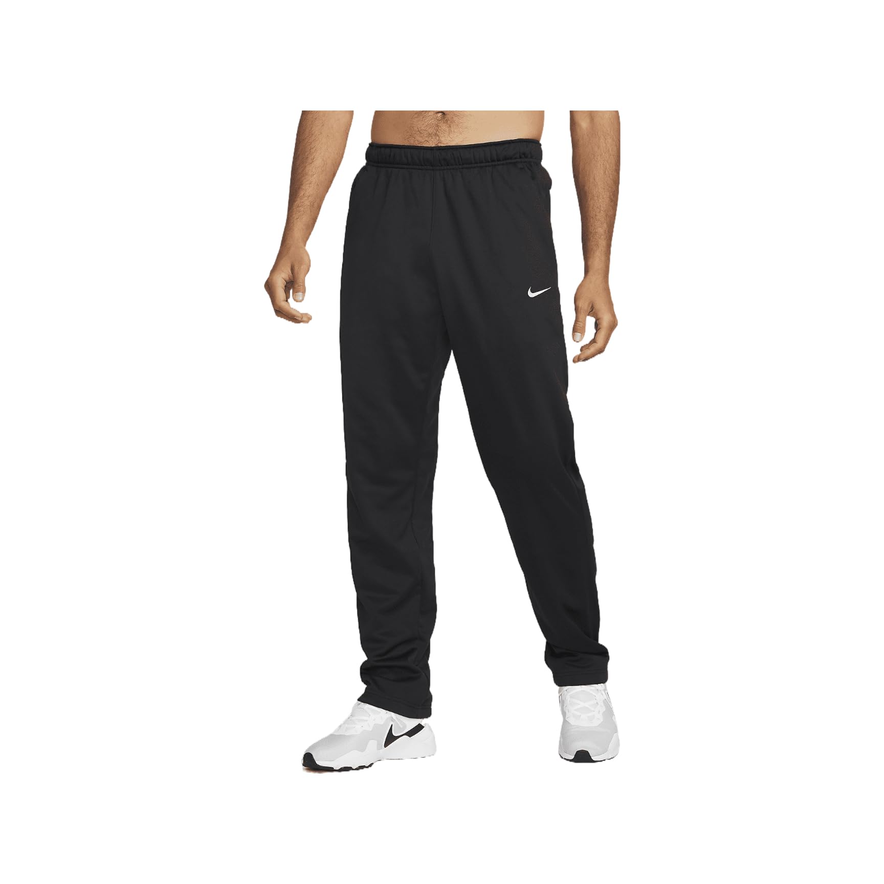Nike Men's Therma Open Hem Fitness Pants - Black/White Workout Joggers for Running, Gym & Training - Lightweight & Breathable Activewear for Men