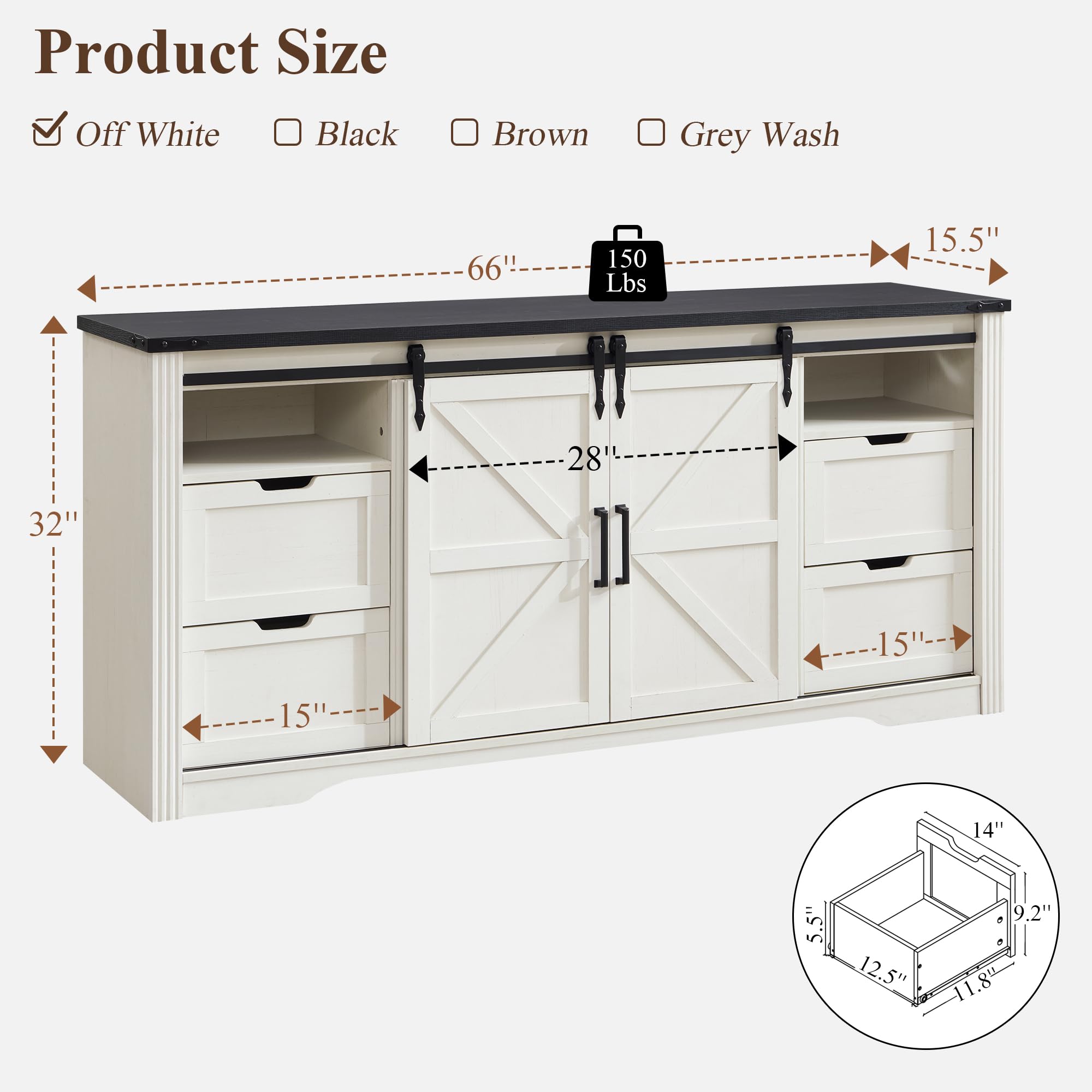 Rustic Farmhouse TV Stand for 75+ Inch TVs - 66