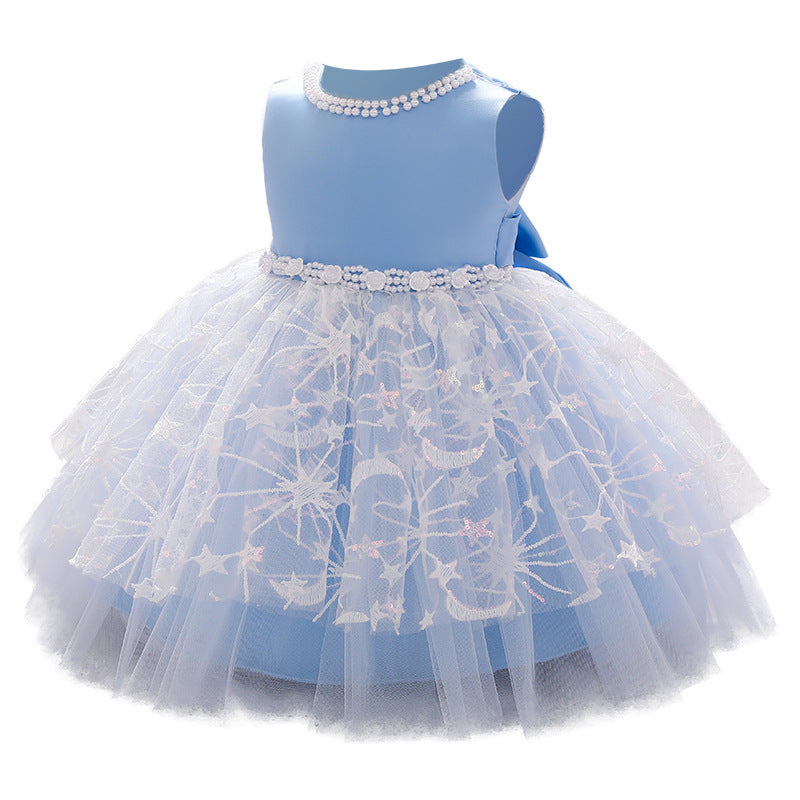 Elegant A-Line Tea-Length Flower Girl Dress with Beaded Details - Perfect for Weddings, Bridal Showers & Special Occasions