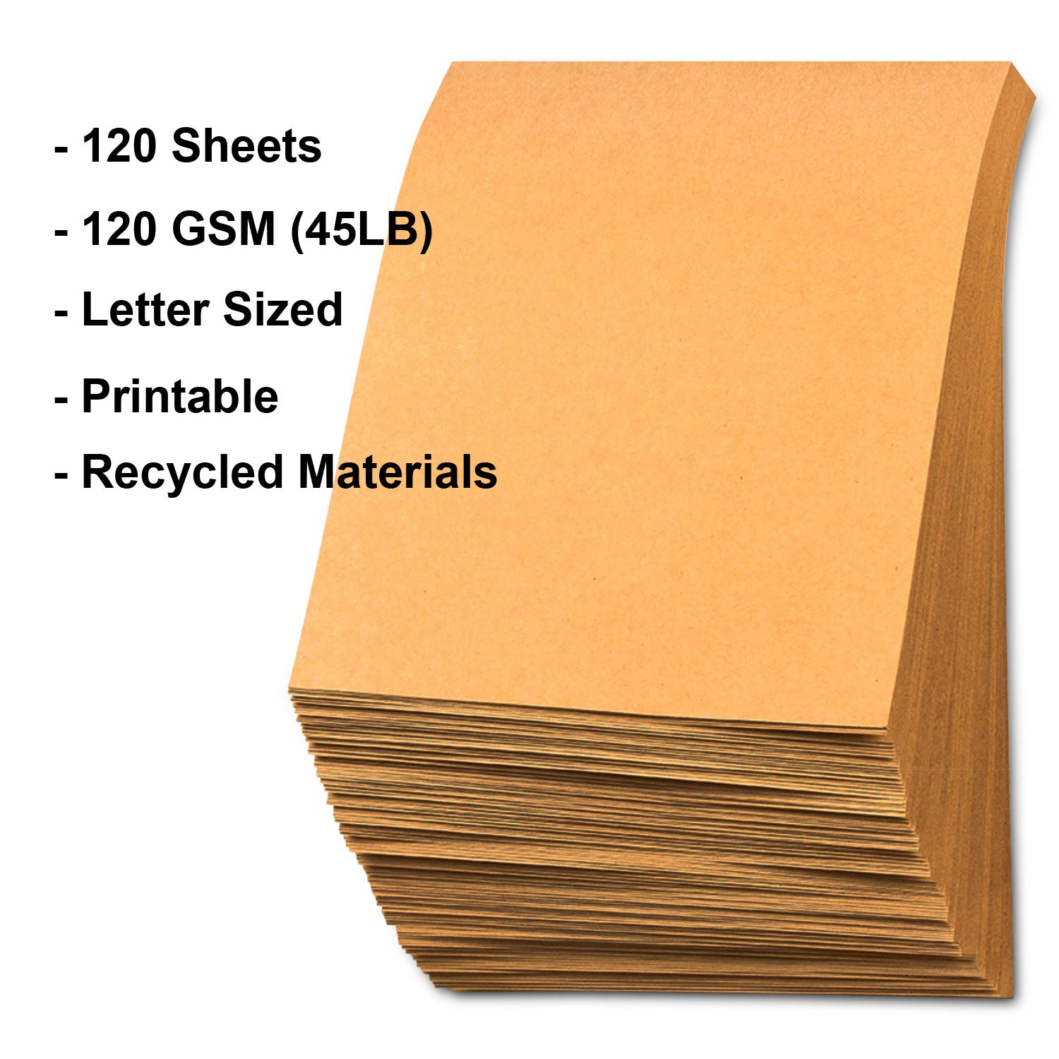 120 Sheets Kraft Paper Letter Size 8.5x11 Inches | 120 GSM (45LB) Brown Craft Paper for Arts, Crafts, Office | Compatible with Laser & Inkjet Printers | Perfect for DIY Projects, Scrapbooking & Professional Printing