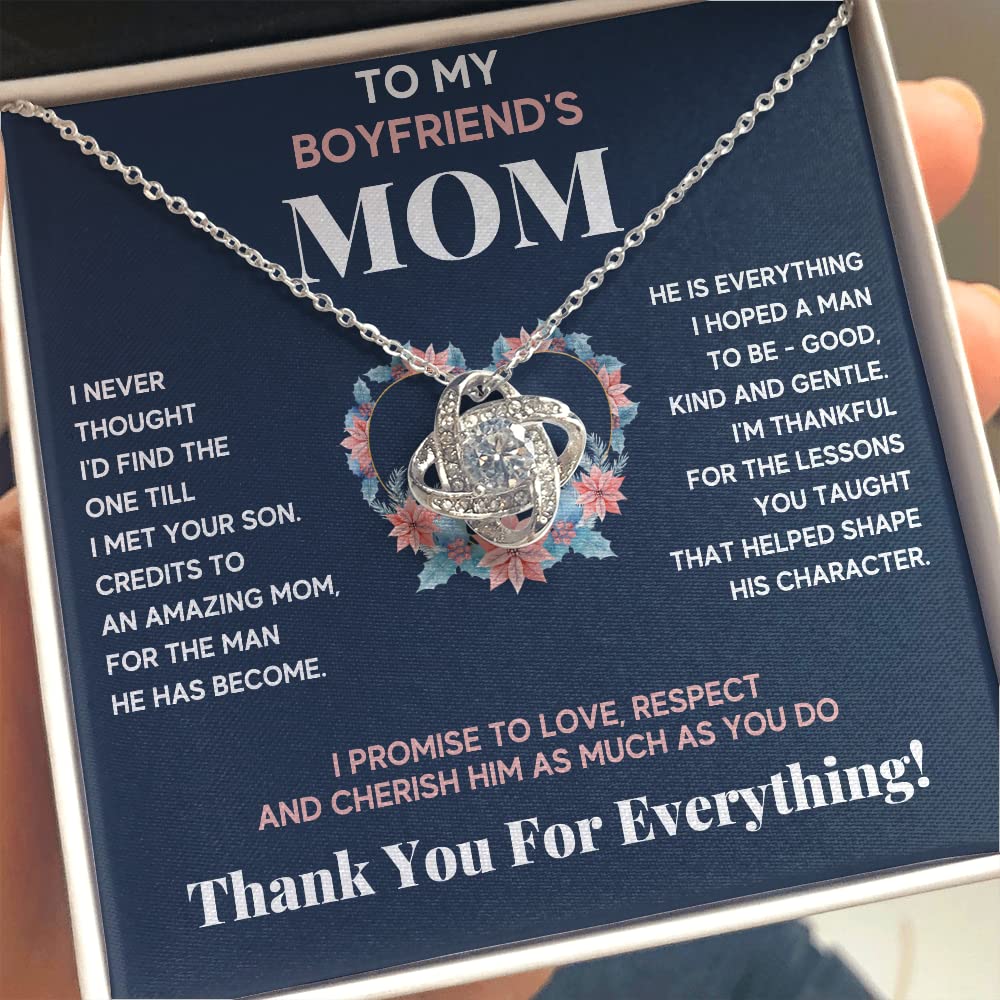 Boyfriend's Mom Necklace - Future Mother-in-Law Jewelry Gift for Christmas & Mother's Day - Engraved Message Card & Gift Box - Perfect Present for My Boyfriend's Mother (Standard Box, Blue/Pink) - Ideal for Special Occasions, Holidays & Showing Appreciation