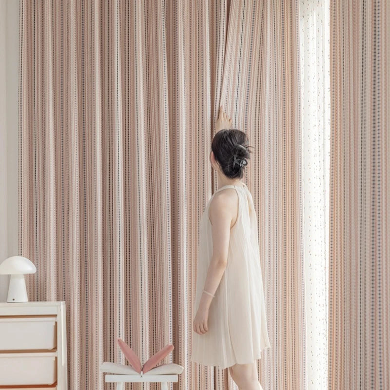 Bohemian Diamond Gingham Jacquard Semi-Sheer Custom Curtains for Living Room, Bedroom & Nursery - Light Filtering Window Drapes with Elegant Floral Design