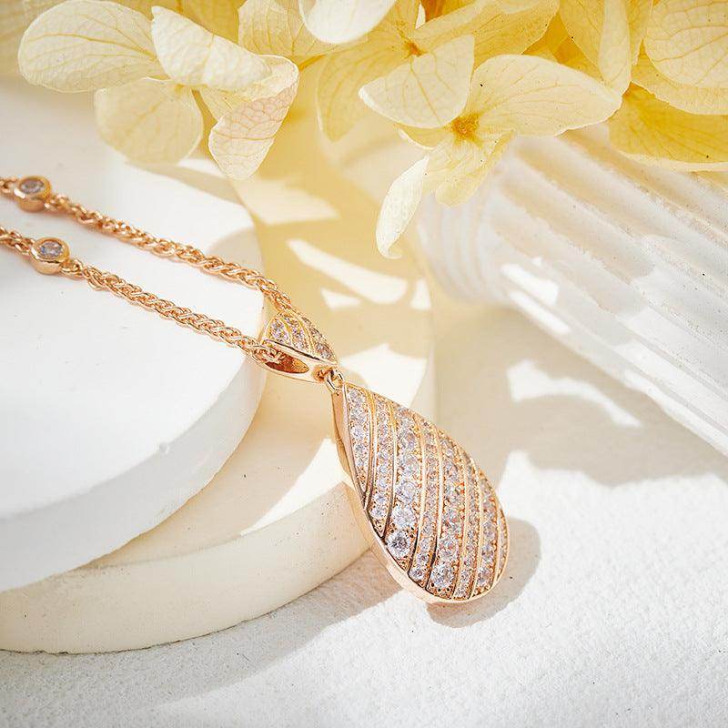 18K Gold Plated Drop Necklace with Full Diamond Drill - Elegant Collarbone Chain for Women - Perfect for Parties, Weddings & Evening Events (SKU: 800621951236)