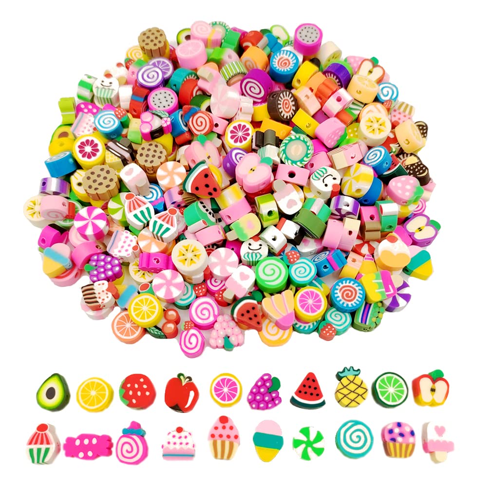 200pcs Mixed Fruit Candy Polymer Clay Beads - DIY Jewelry Making Kit for Bracelets, Necklaces & Charms | Perfect for Kids Crafts, Party Favors & Handmade Gifts