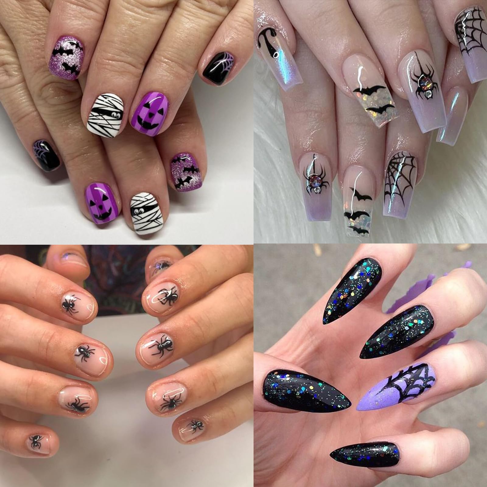 8 Sheets Halloween Nail Art Stickers - Self-Adhesive Gothic Nail Decals with Cute Ghost, Heart & Spider Web Designs - Nail Supplies for Women & Girls - Perfect for Manicure, Acrylic Nails & Halloween Party Nail Decorations