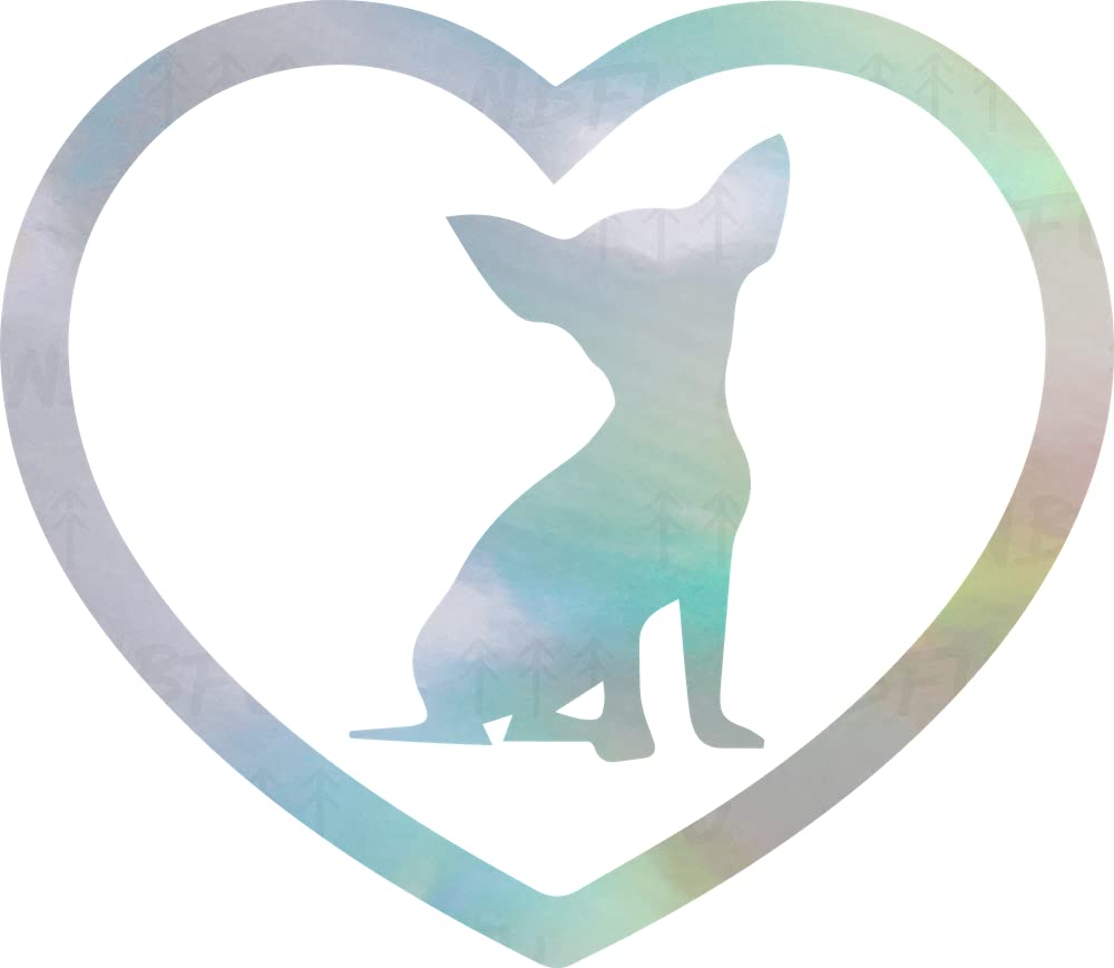 Premium Holographic Chihuahua Heart Vinyl Decals (Set of 2) - Waterproof Stickers for Laptop, Phone, Car, Helmet, Mug & Home Decor - Cute Pet Accessories for Dog Lovers