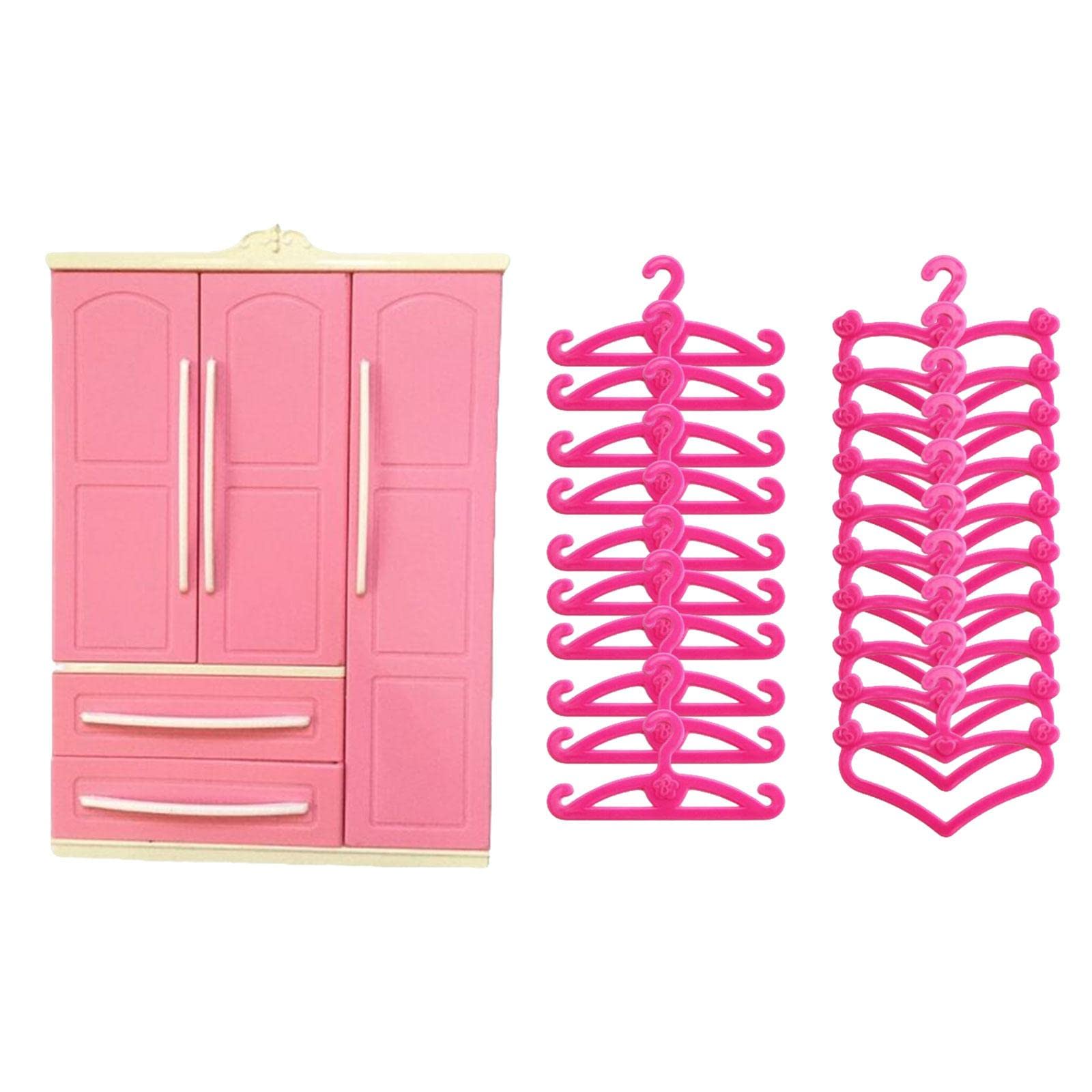 Imitation Doll Closet Wardrobe with Openable Drawer - Miniature Dollhouse Furniture for American Girl & Barbie Dolls - Perfect for Kids' Playroom, Bedroom Decor & Collectors Display