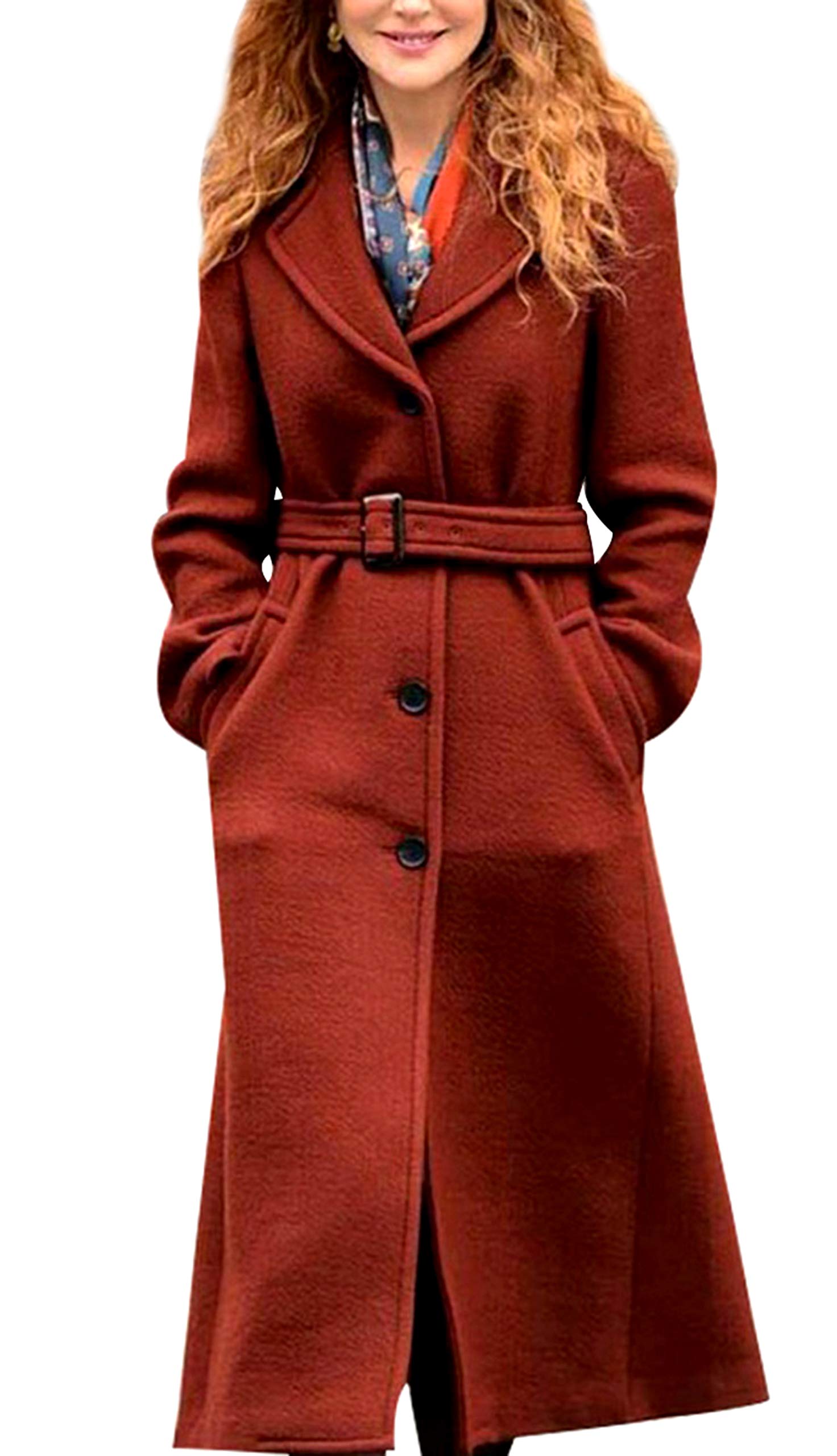 Nicole Kidman The Undoing Brown Wool Coat - Women's Long Pea Coat & Trench Coat - Winter Warm Outerwear for Office, Dating & Formal Occasions