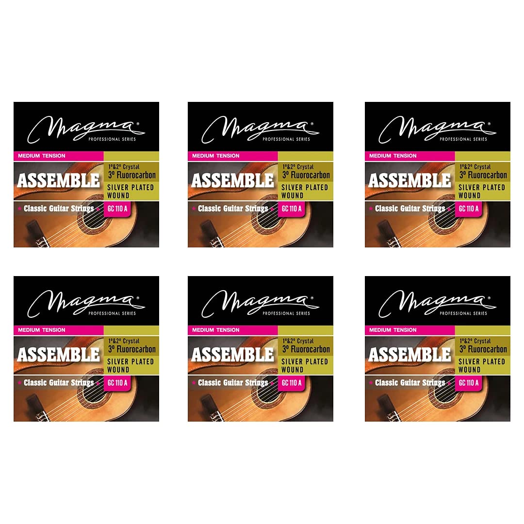 Premium Classical Guitar Strings Set - Medium Tension Nylon & Fluorocarbon Strings (1st-6th) for Acoustic Guitars - Crystal Clear Sound for Beginners & Professionals - Perfect for Practice, Performances & Studio Recording - 6-Pack (GC110A)